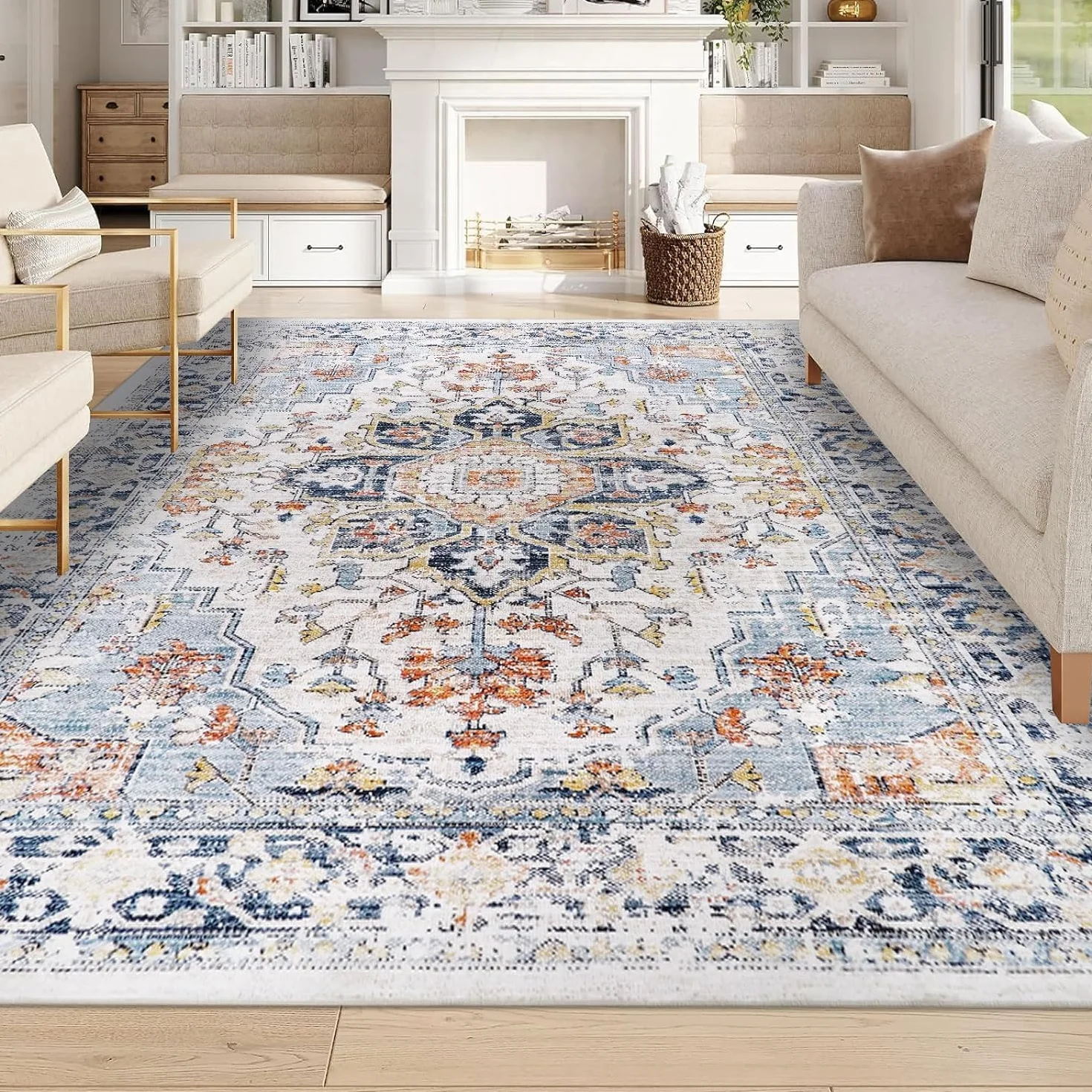 Homcomodar Dywan Zmywalny 200 x 290 cm Boho Vintage Cienki Niskie Runo