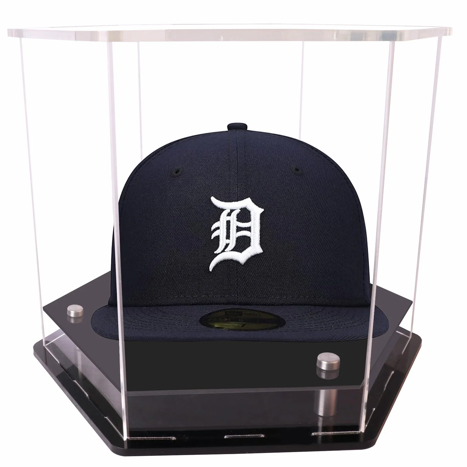 Przezroczysta sześciokątna witryna na kapelusze, akrylowa, do baseballu, czapki piłkarskiej, stojaka, idealna do baseballu, piłki nożnej lub czapek typu snapback, 24 x 22 x 20 cm