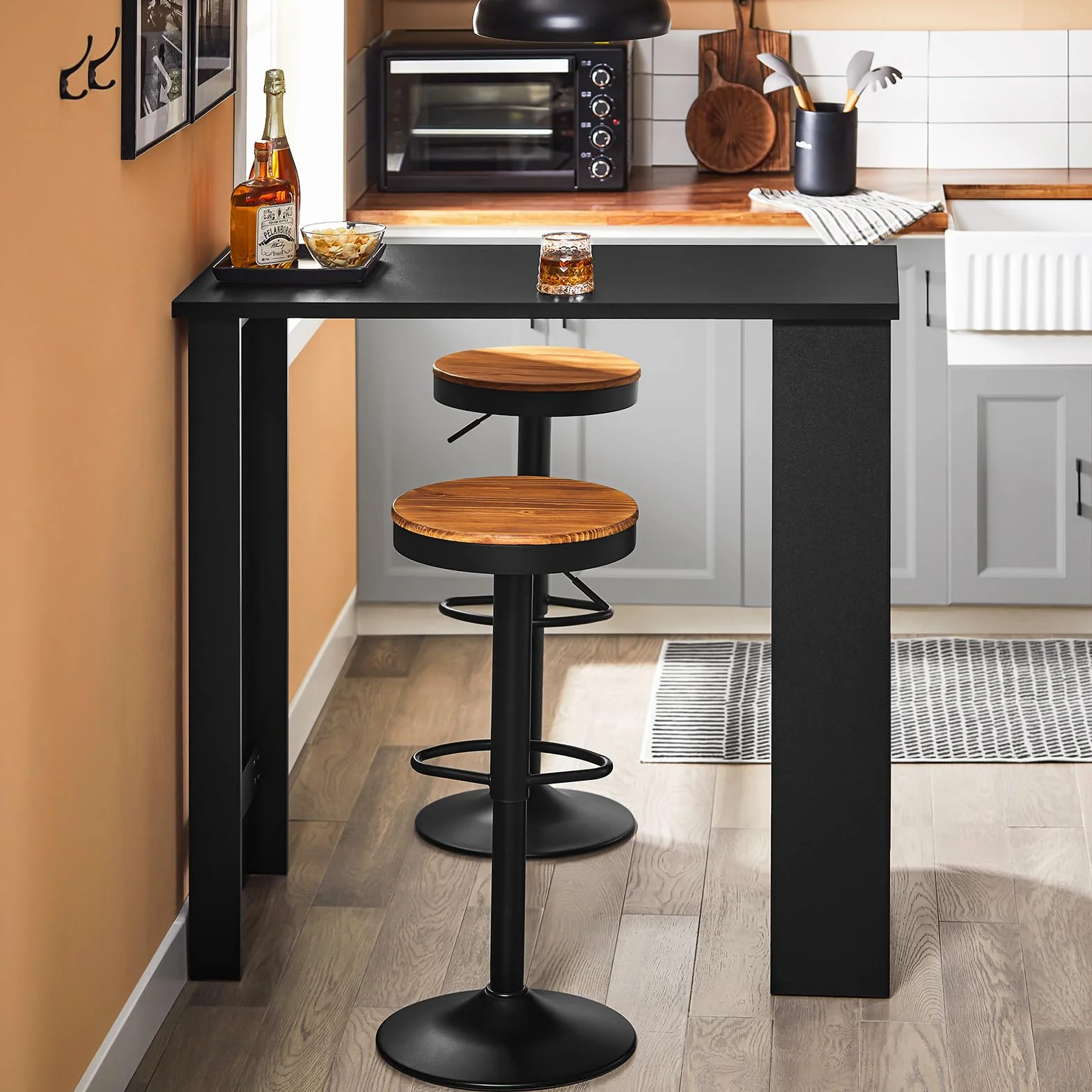 SoBuy Wysoki Stół Kuchenny, Nowoczesny Stół Barowy z Półkami, Oszczędzający Miejsce Design do Małych Kuchni, Salonu, Kącika Barowego lub Gabinetu, Czarny, 112 x 57 x 106 cm FWT17-II-SCH