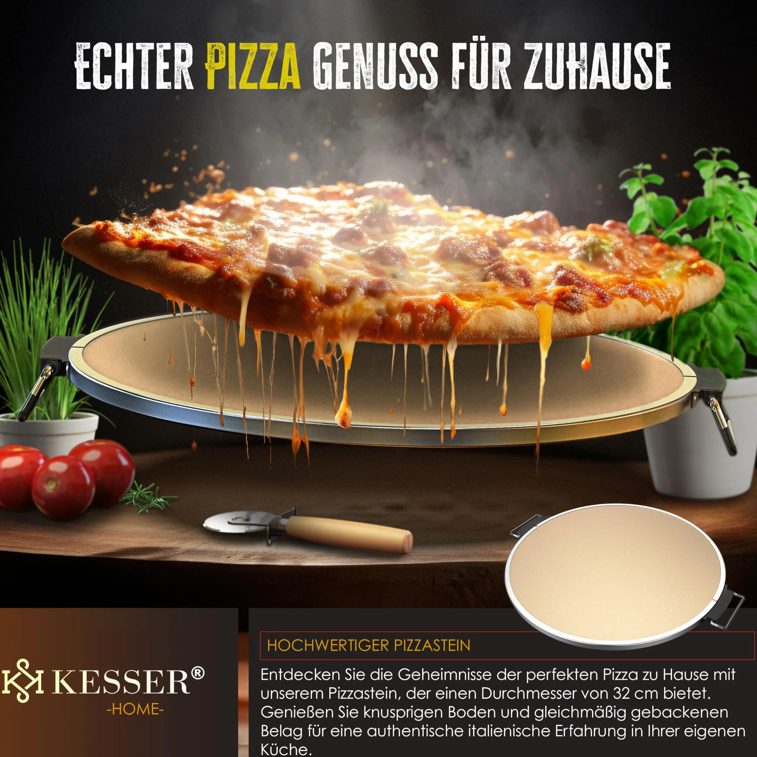 KESSER Elektryczny piec do pizzy 1200W 32cm 5 poziomów grzania z płytą kamienną