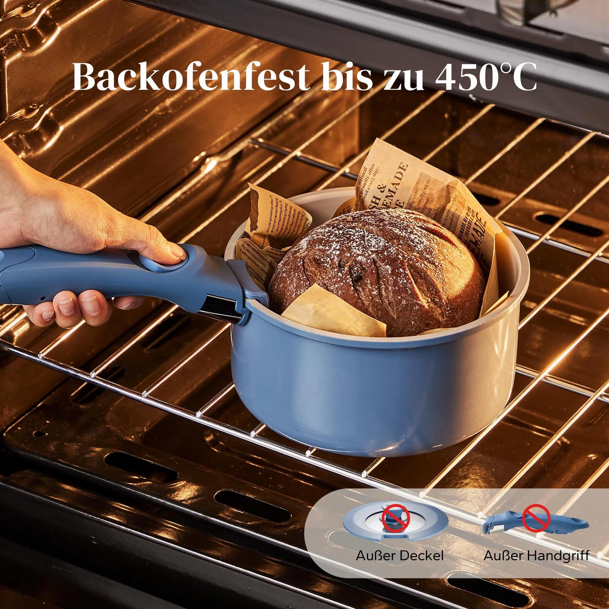 Redchef Zestaw garnków z odpinanym uchwytem, zestaw garnków z antyhaftową powłoką ceramiczną 16/18/20 cm i 3-w-1 zamknięciem, garnki indukcyjne do wszystkich rodzajów kuchenek, odporne na piekarnik