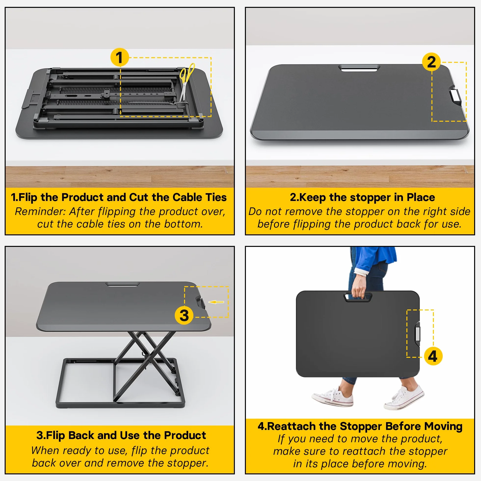 BONTEC Sit-Stand Biurko Konwerter, Regulowany Ergonomiczny Podnośnik na Biurko, Platforma 67x47cm, Wysokość 45-398 mm, Stacja Robocza na Monitor i Klawiaturę, Obciążenie do 8 kg, Czarny