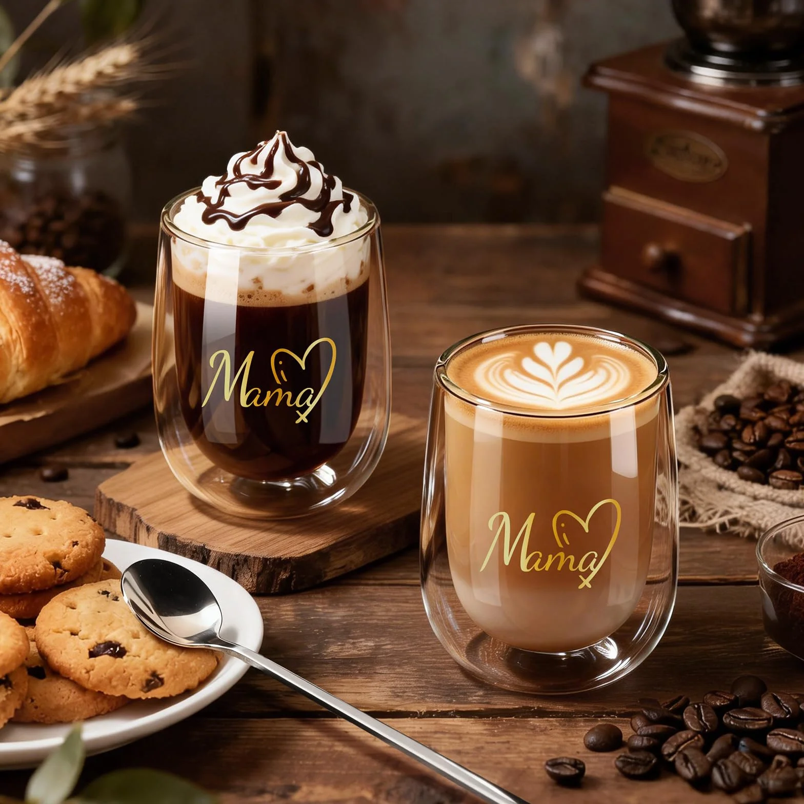 glastal Szklanki do latte macchiato Premium zestaw 2 szt. | MAMA | bez wysuszonego otworu - szklanki do kawy o podwójnych ściankach 350 ml, szklanki do kawy, na prezent dla mamy, na urodziny, Dzień