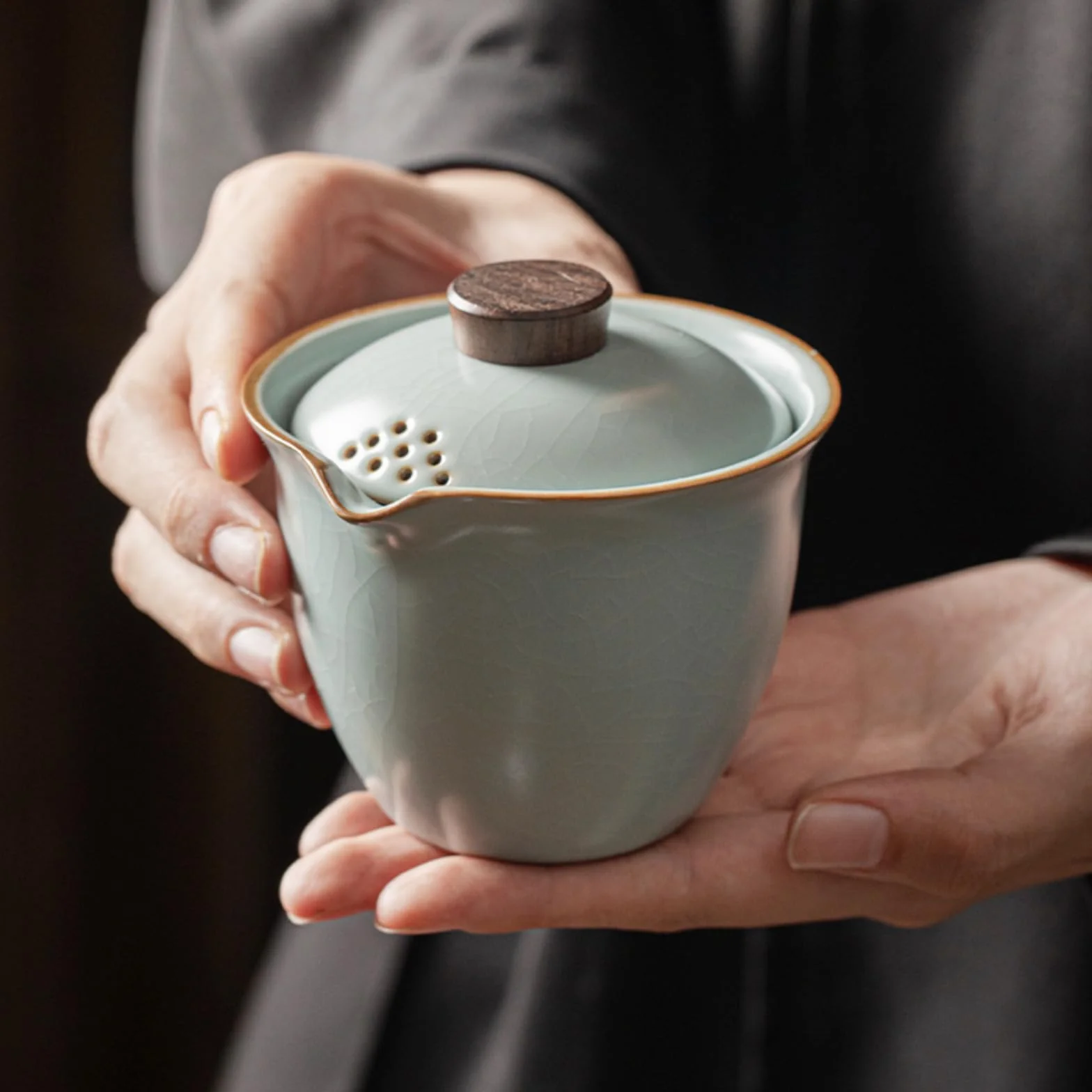 Gaiwan zestaw do herbaty ręczny czajniczek ceramiczny, 200 ml, miska do herbaty Ruyao Kungfu zestaw do herbaty błękitny
