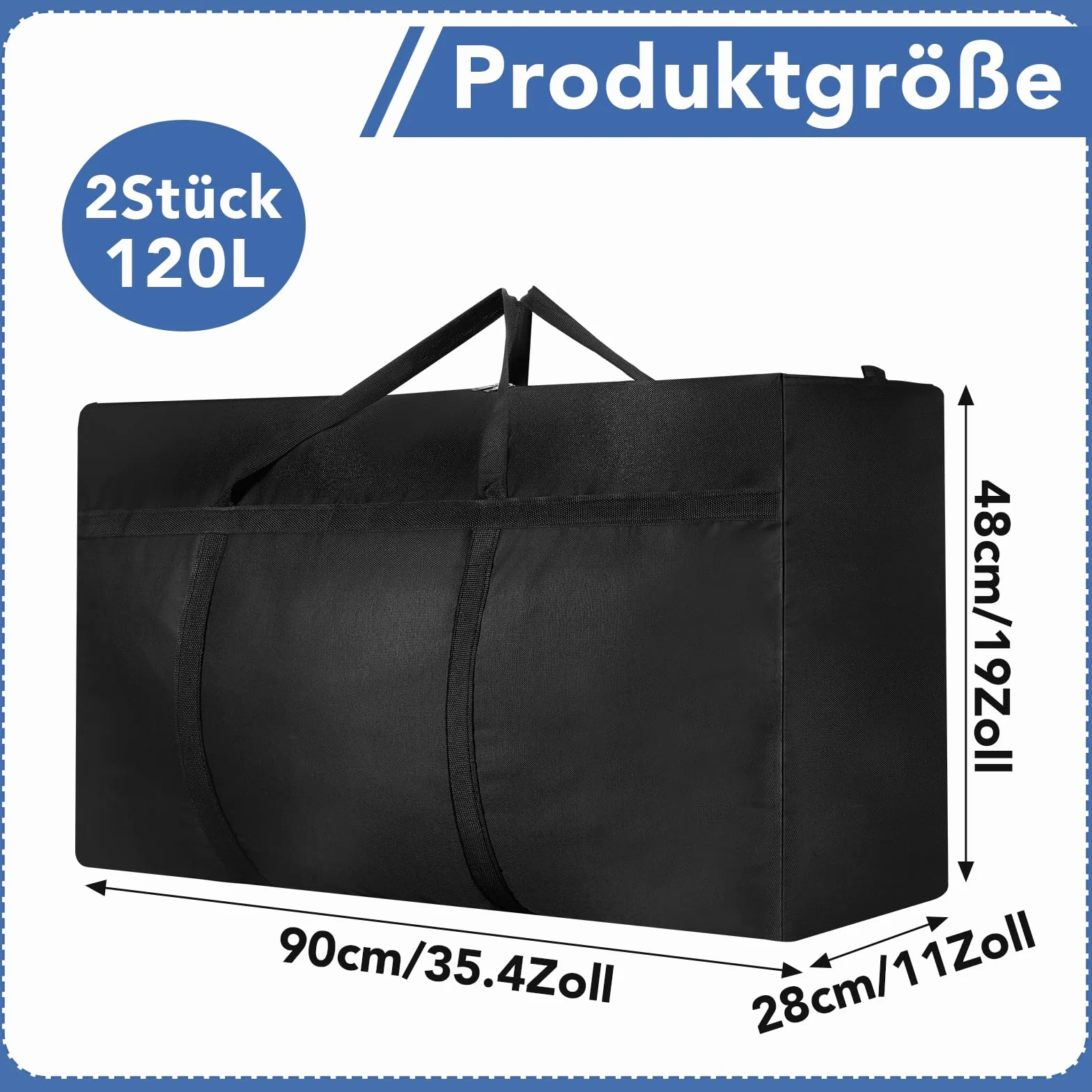 2 sztuki 120 l, duża torba do przechowywania, 600D Oxford Heavy-Duty, torby do przeprowadzki z zamkiem błyskawicznym, uchwyt, wodoszczelna torba podróżna, kartony do przeprowadzki na kołdry, ubrania