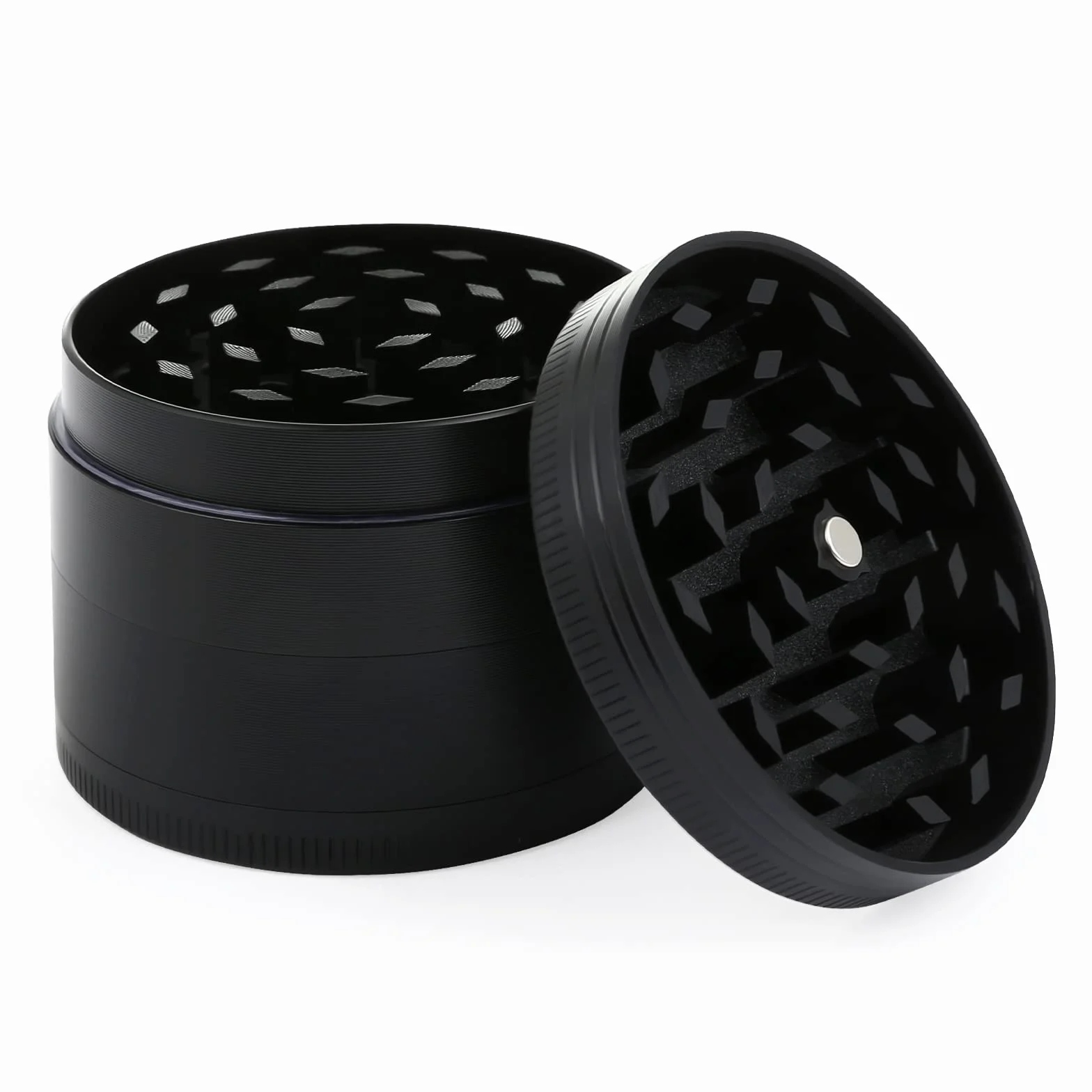 Bäcker & Lecker Pollen Grinder Crusher młynek do ziół, suszonych ziół, przypraw, ze stopu cynku, 4-częściowy zestaw ze skrobakiem do pyłków, czarny