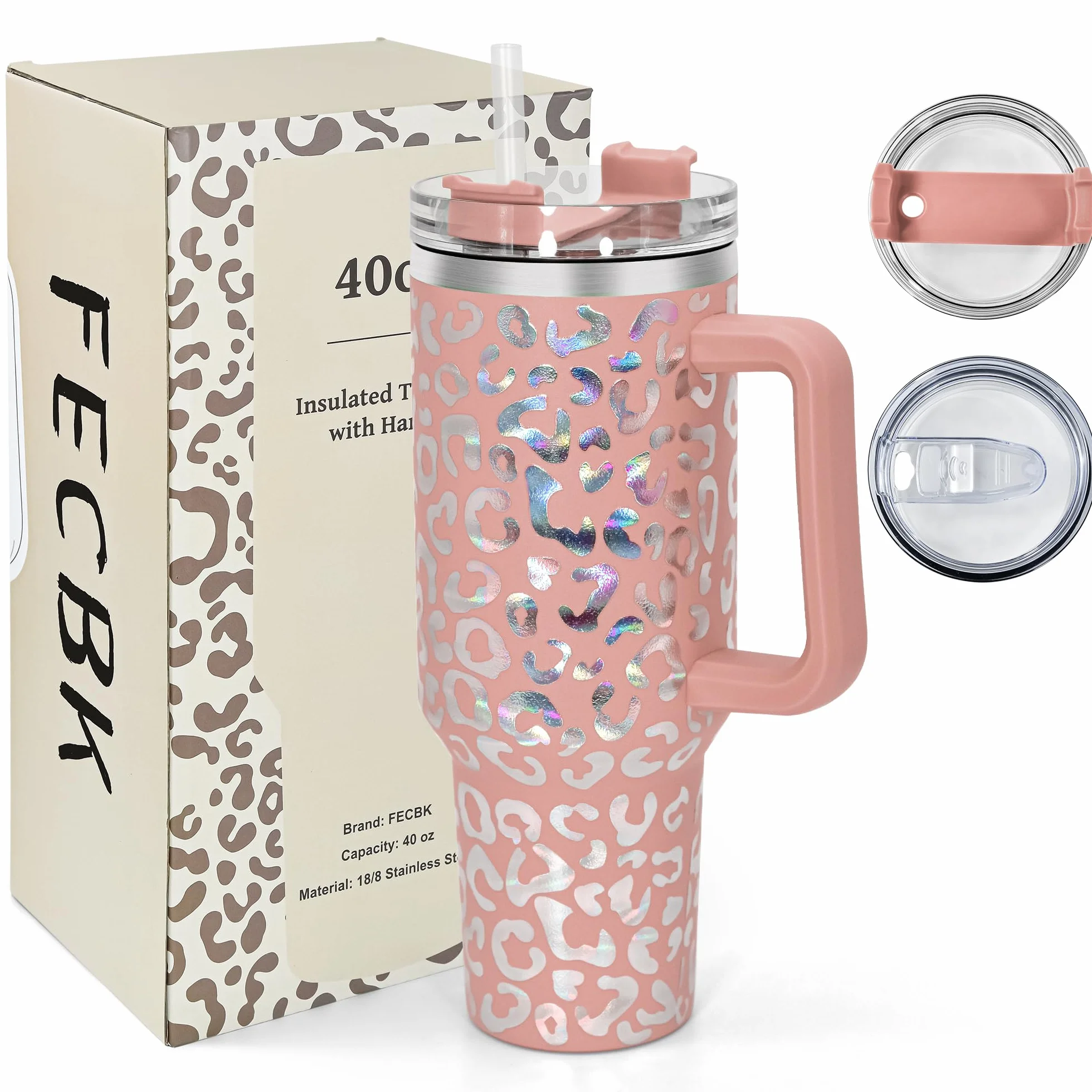 Kubek 40oz z słomką i pokrywką 1,2L, 100% szczelny kubek podróżny z uchwytem, stalowo-szlachetna butelka na wodę i kubek do kawy z izolacją próżniową utrzymuje zimno 34H / ciepło 12H, Canyon