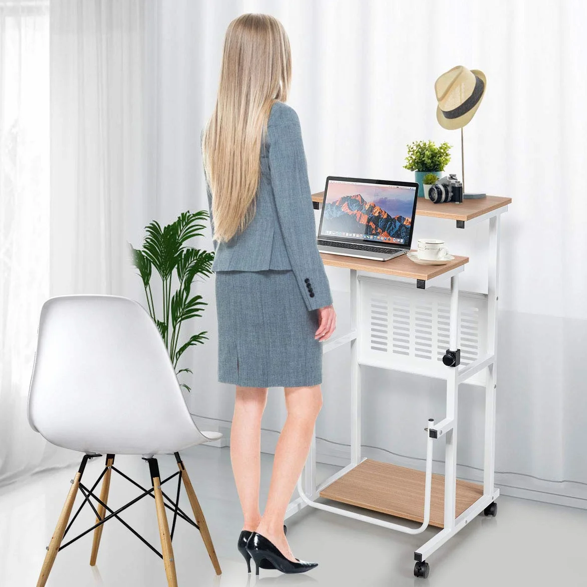 COSTWAY 2 w 1 stolik do laptopa i biurko z kółkami, z regulacją wysokości, stolik pod komputer, stojący stolik pod komputer do domu i biura