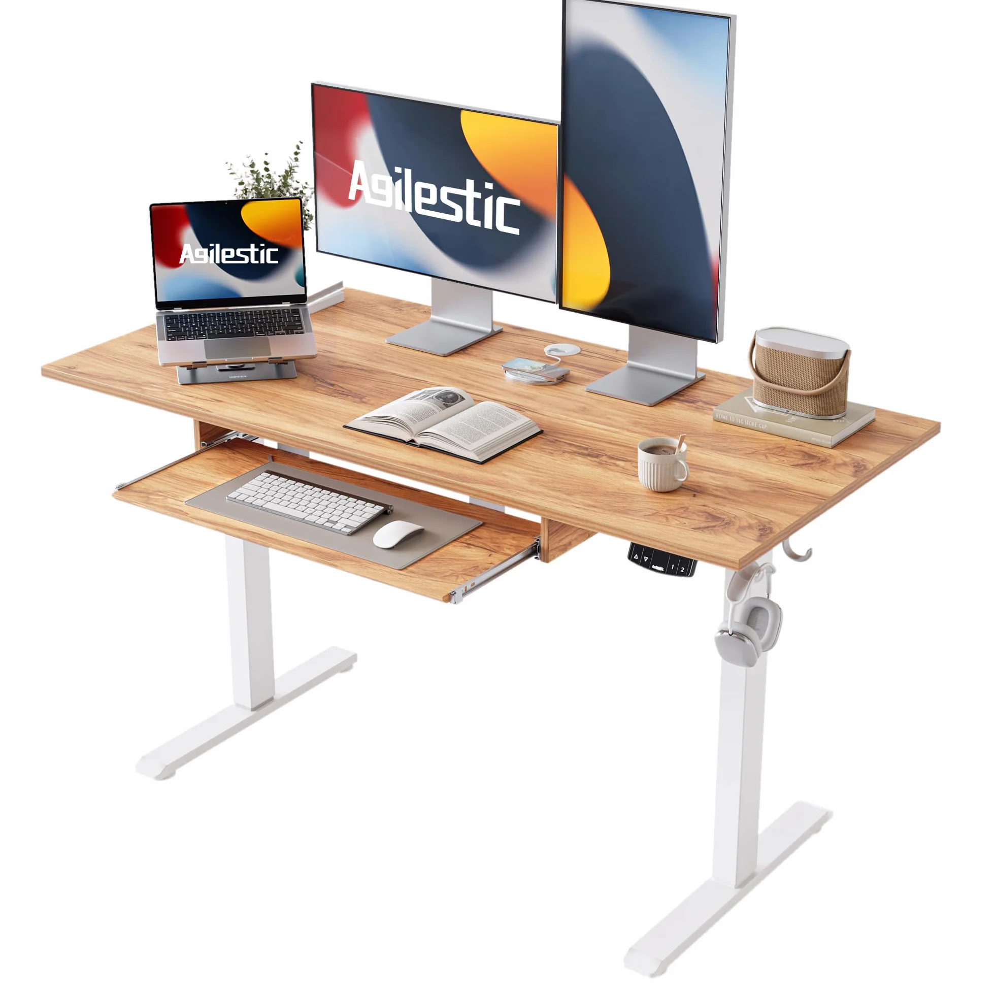 Agilestic Elektryczne Biurko Regulowane 120x60 cm Stojące z Podłożem Klawiaturowym