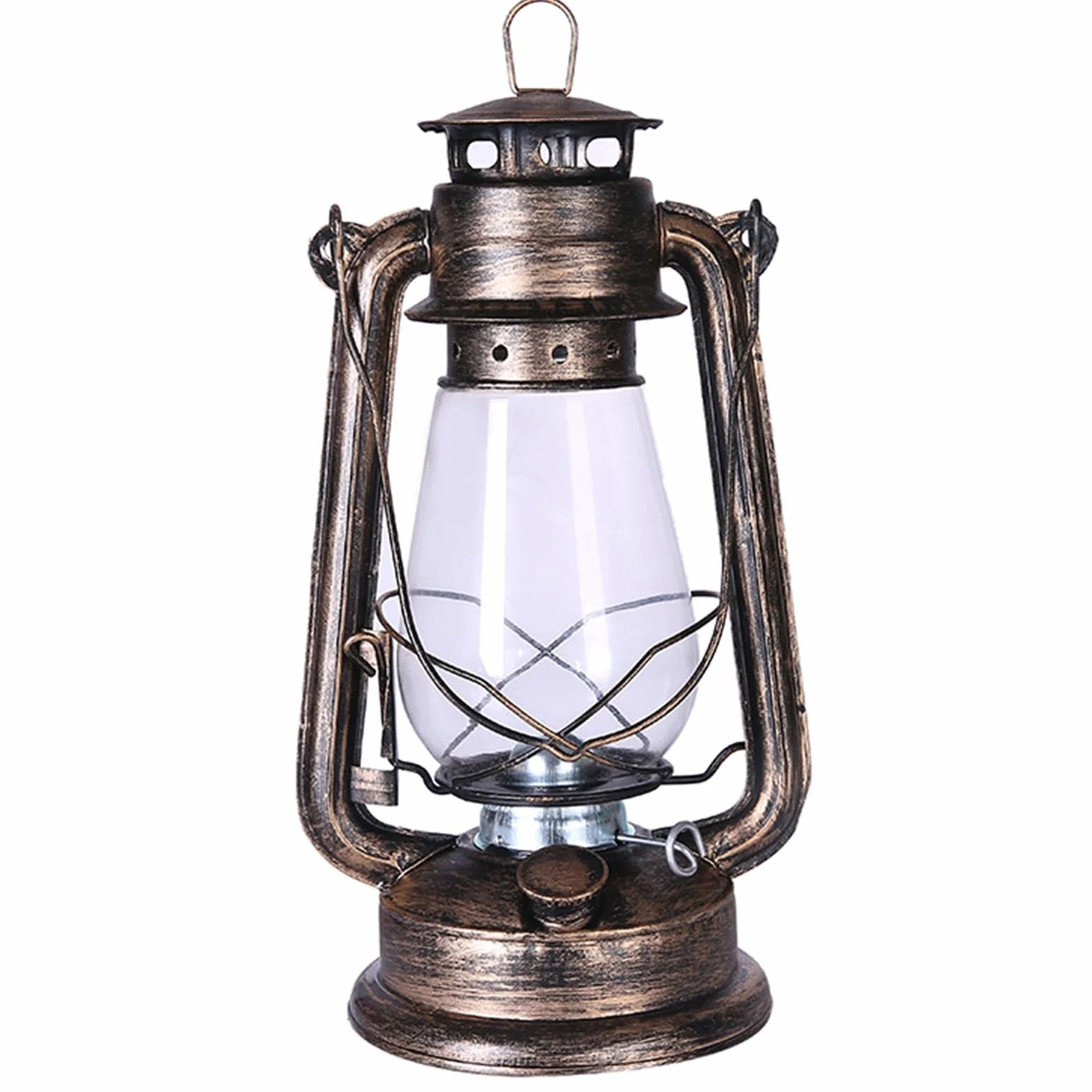 Retro lampa naftowa zewnętrzna wisząca brązowa latarnia huraganowa