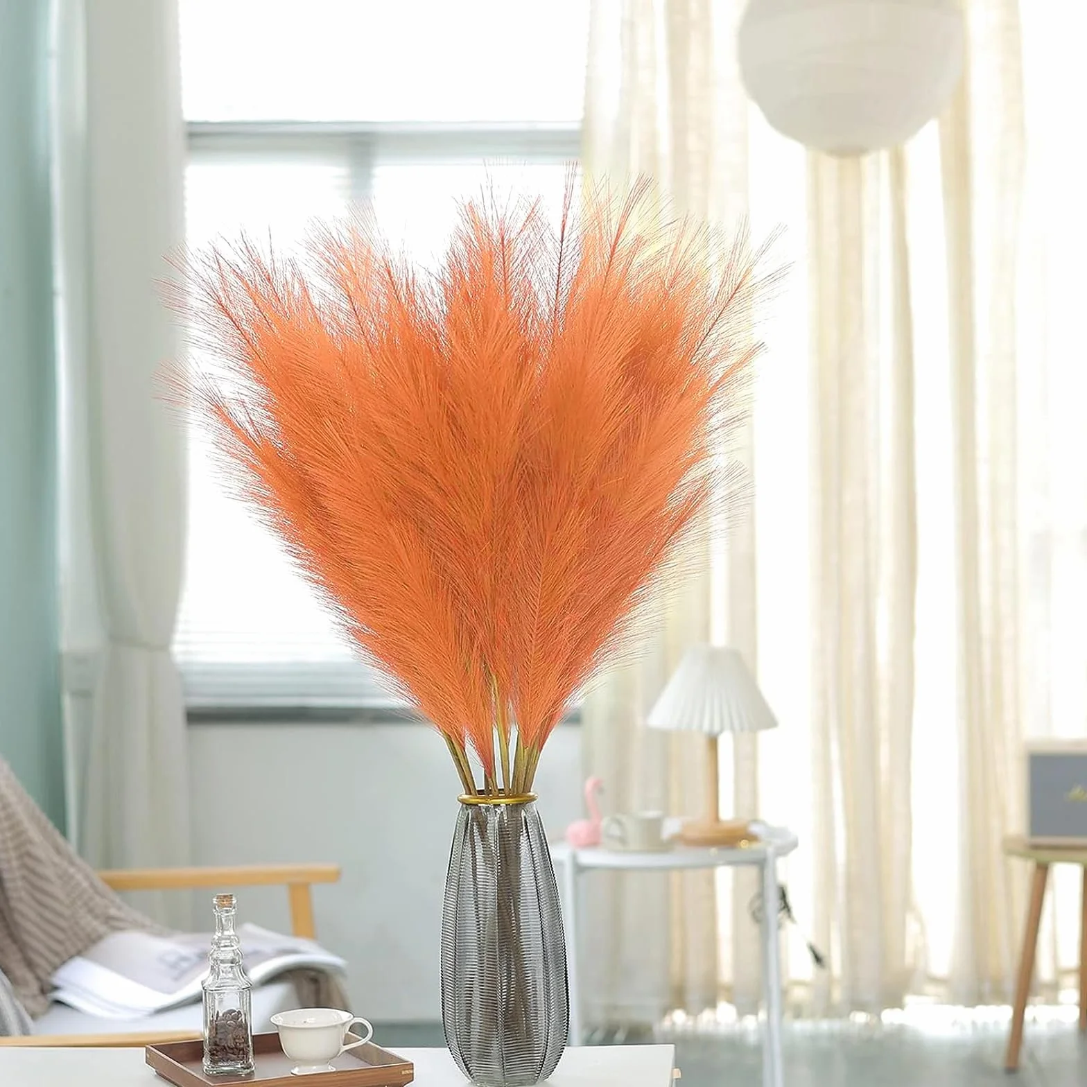 30 sztuk trawy pampasowej, pomarańczowa, 55 cm, sztuczna trawa pampasowa, dekoracja salonu, puszysta sztuczna trawa pampasowa, boho, do domu, kuchni, na wesele