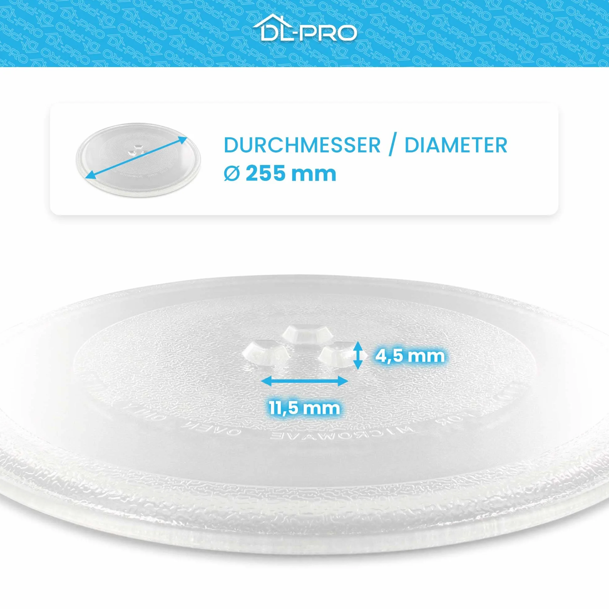 DL-pro Talerz obrotowy, szklany talerz obrotowy o średnicy 255 mm (25,5 cm), część zamienna do kuchenki mikrofalowej