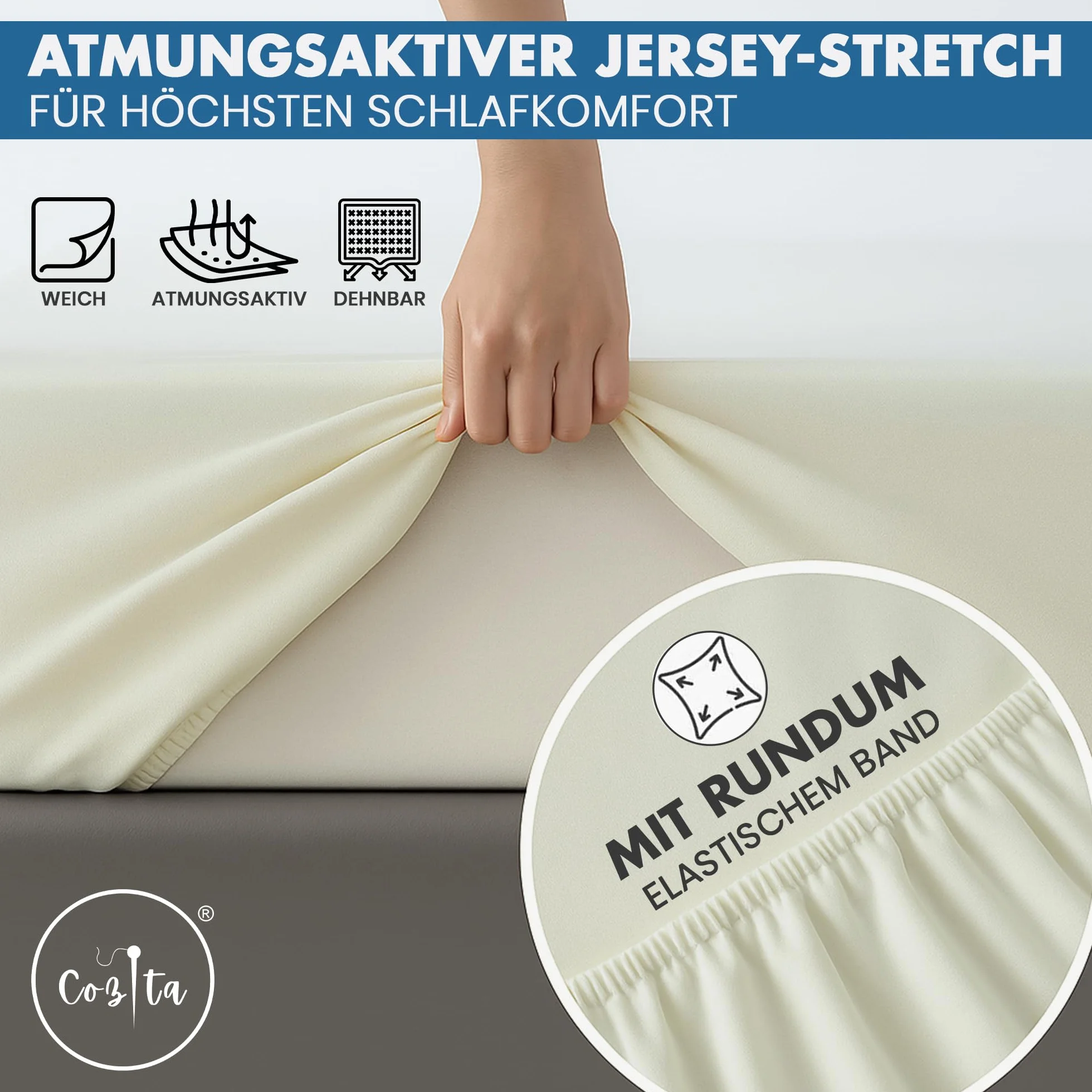 Basics prześcieradło z gumką 90 x 200 cm – 100% bawełna jersey, certyfikat Öko-Tex, wysokość materaca do 25 cm, kolor naturalny