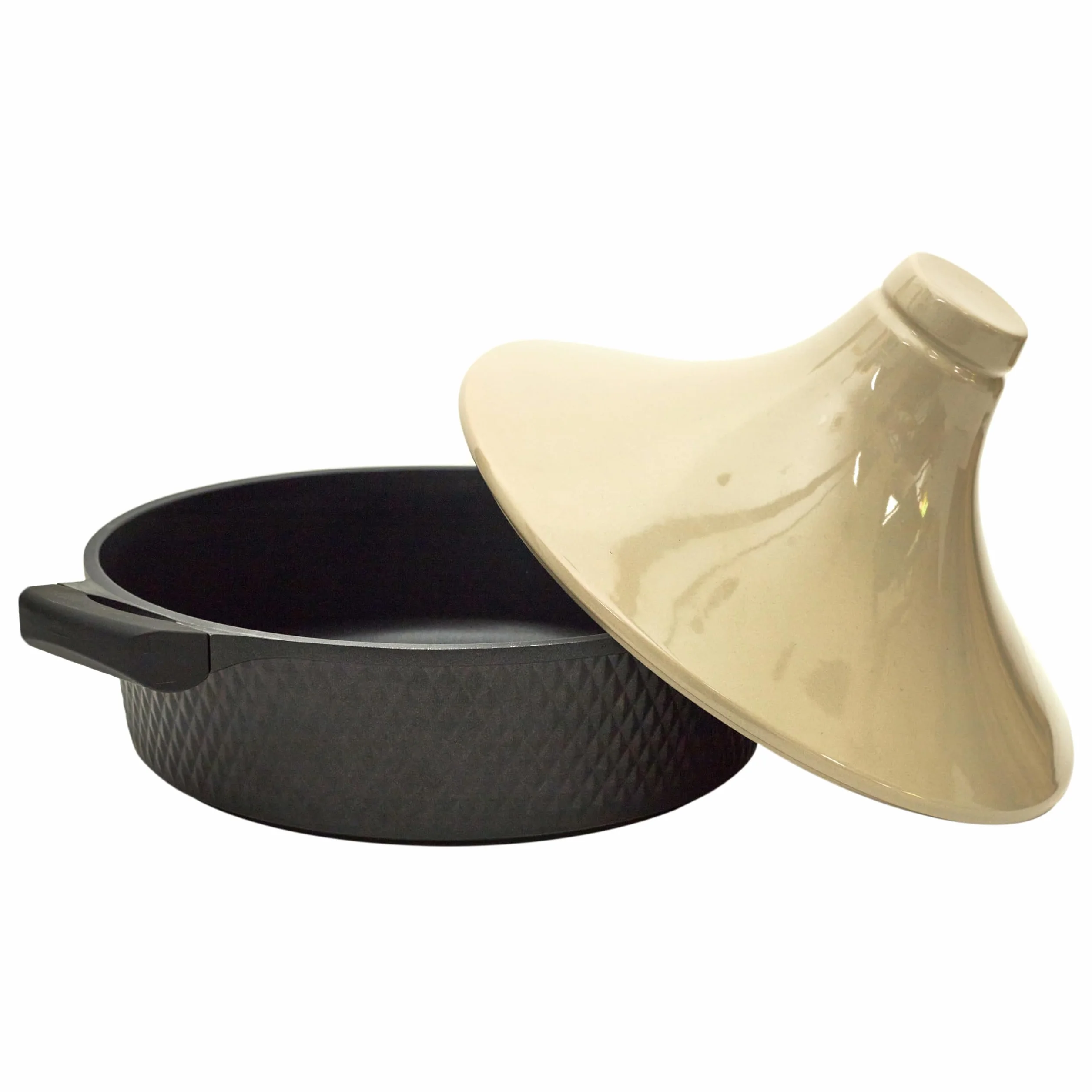 COOK CONCEPT - KC25801 - Tajine indukcyjny okrągły odlew aluminiowy Vitro-Ceramic - Powłoka nieprzywierająca czarny/beżowy