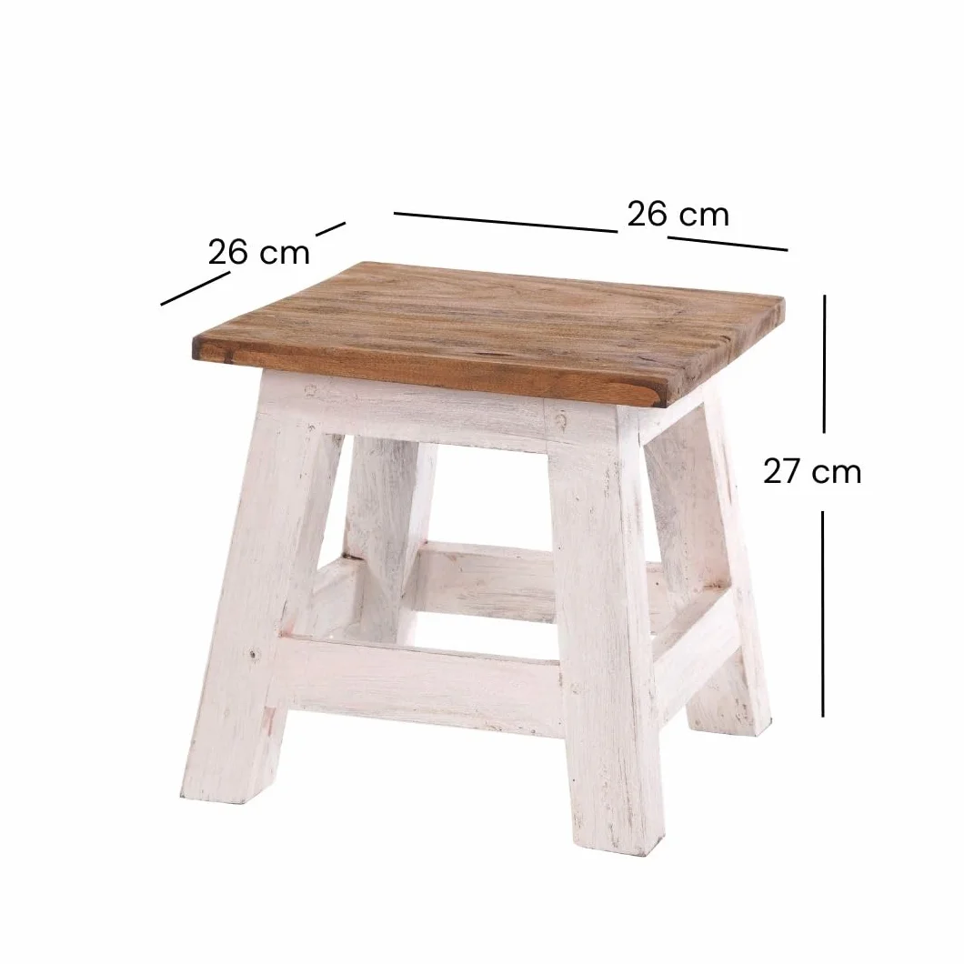 DESIGN DELIGHTS Rustykalny podnóżek w stylu vintage Palo | 27,5 x 26 x 26 cm (wys. x szer. x gł.), drewno z recyklingu mahoń | drewniany taboret do siedzenia, stolik pomocniczy, taboret na kwiaty |