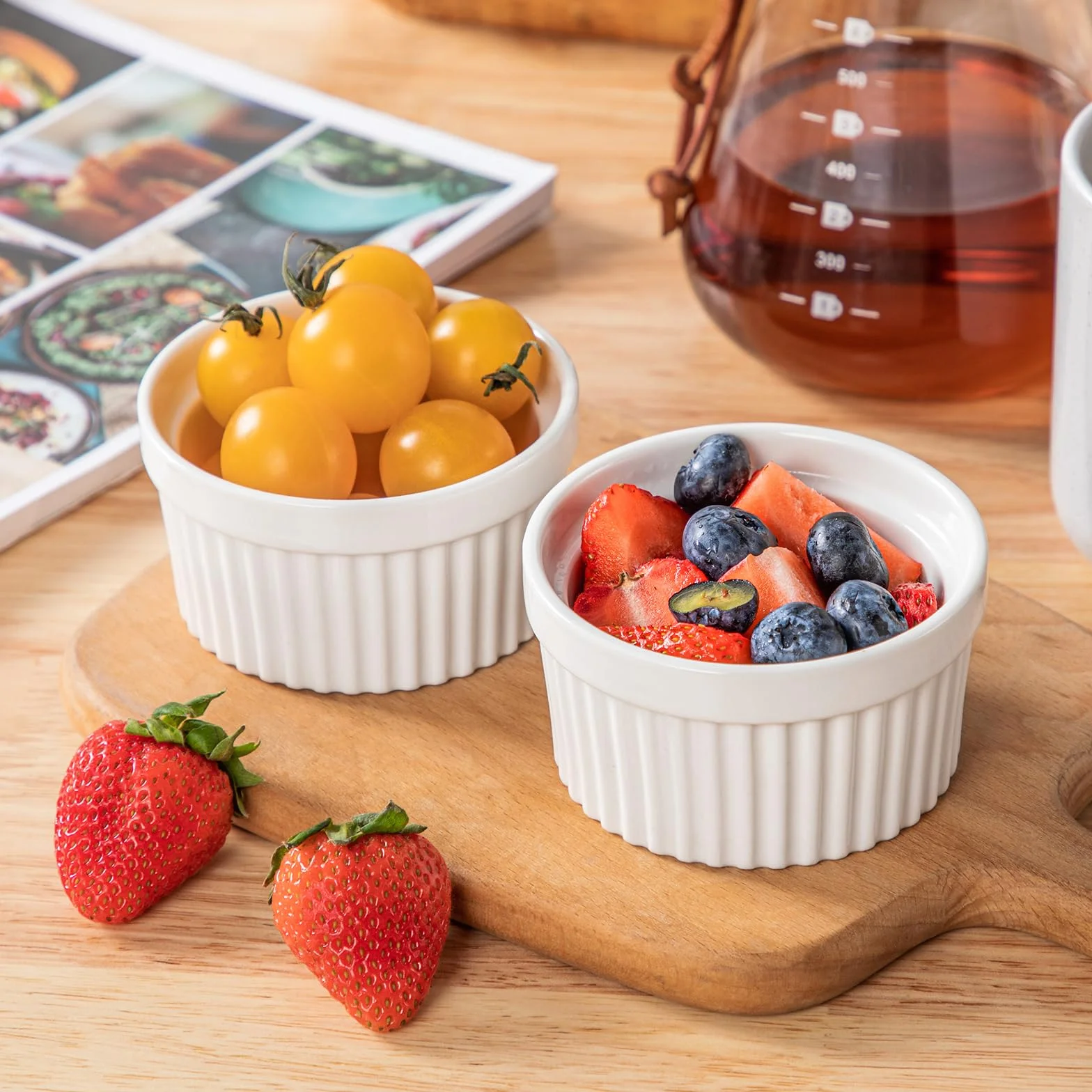 vancasso Ramekins 113 g, zestaw 6 naczyń do sufletu, biała porcelana, kremowe ramekiny, kubki do pieczenia pudddingu, owoców, dipów, zmywarki i piekarnika