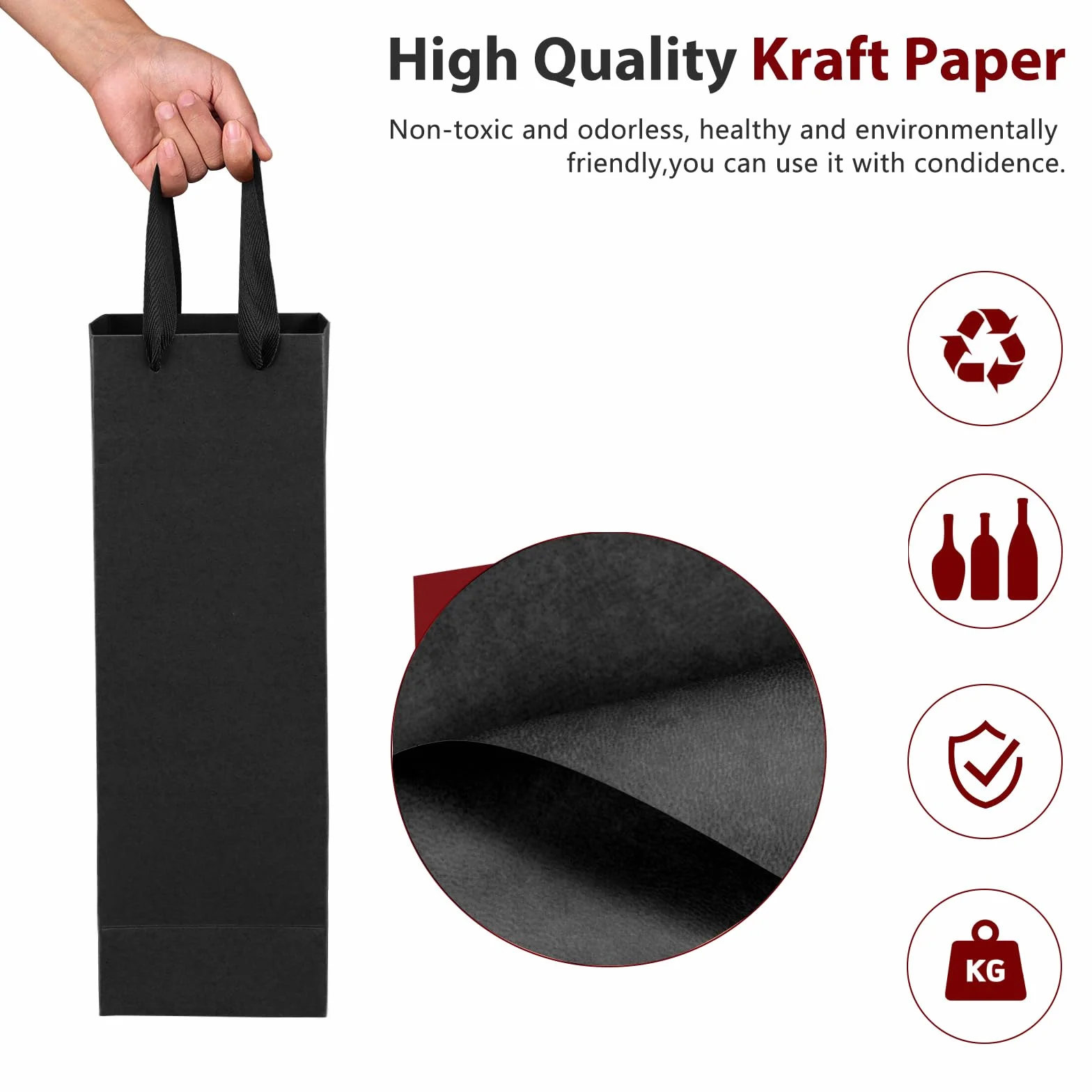 Torebki na prezent na butelki z papieru kraft czarne 20 szt. na wino