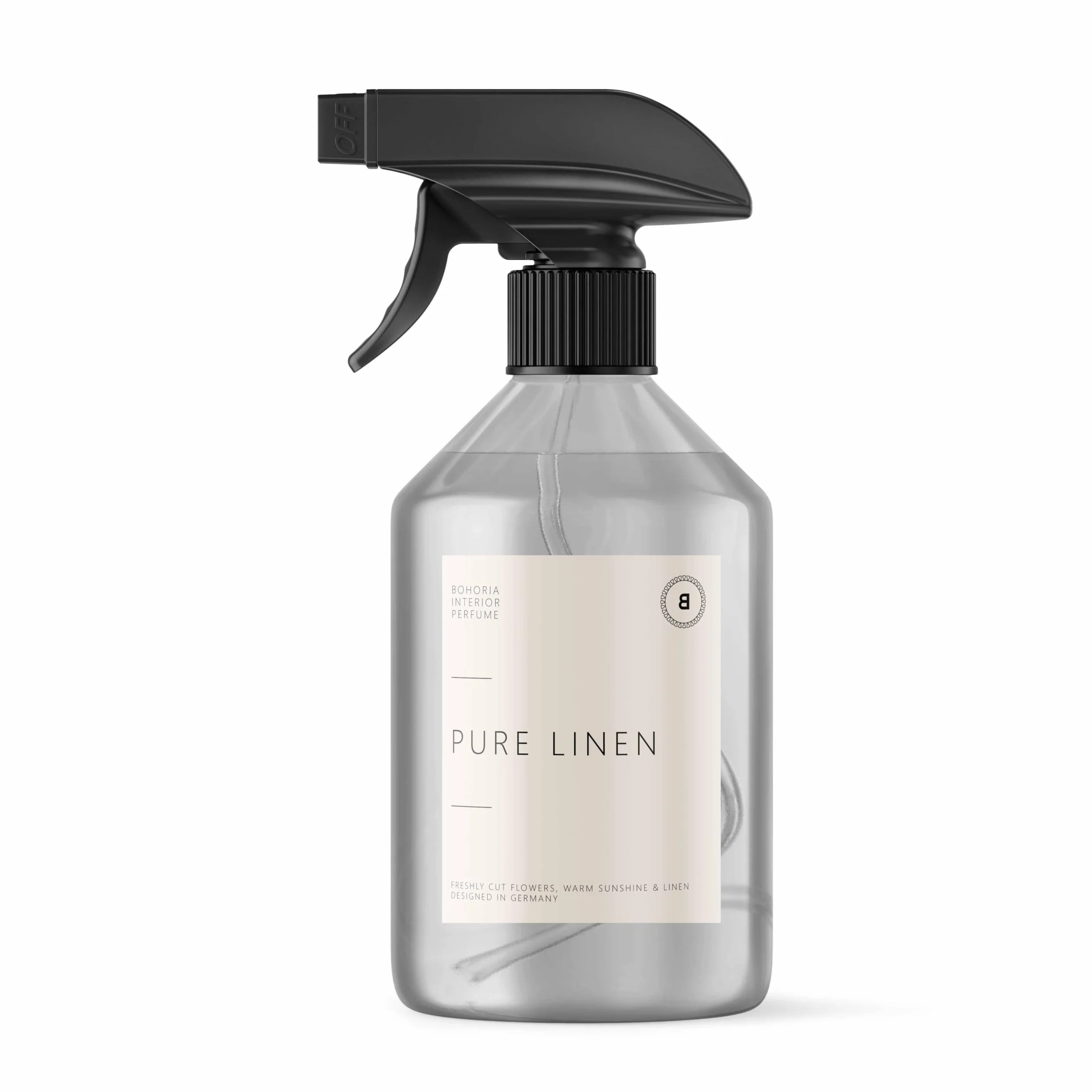 BOHORIA® Odświeżacz powietrza w sprayu do pomieszczeń o zapachu świeżego prania – stymulujący i świeży zapach do pomieszczeń dla wyjątkowego zapachu – 500 ml (Pure Linen, 500 ml)