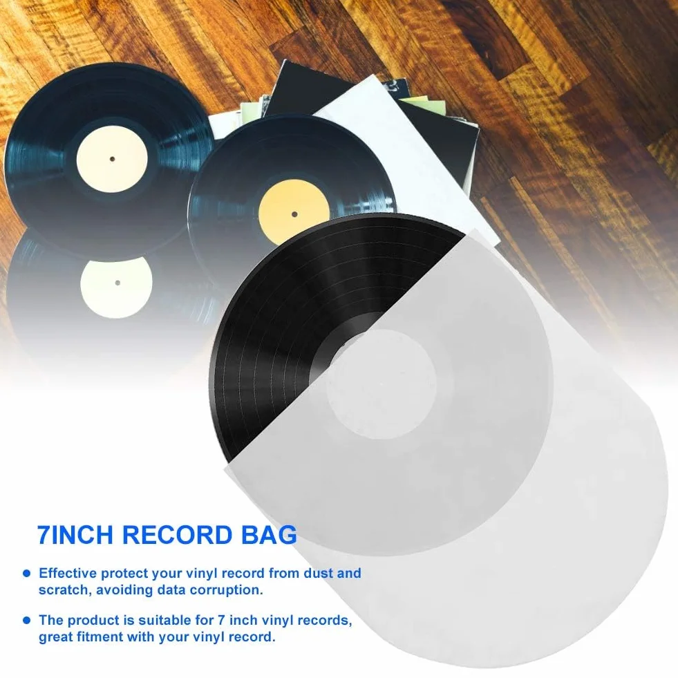 Pokrowce na Płyty, 100 Sztuk Półprzezroczystych Okładek na Płyty, Trwałe Płyty do Płyt ProtectVinyl, Wewnętrzne Pokrowce na Płyty Vinly do Płyt Winylowych 7 Cali