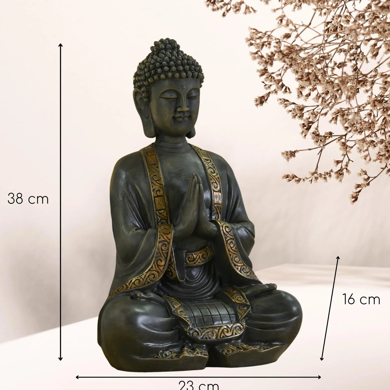 Zen'Light - duży posąg Zen Buddy o wymiarach 40 cm - doskonałe wykończenie, farba z efektem patyny, żywica - piękny przedmiot dekoracyjny i Feng Shui do domu