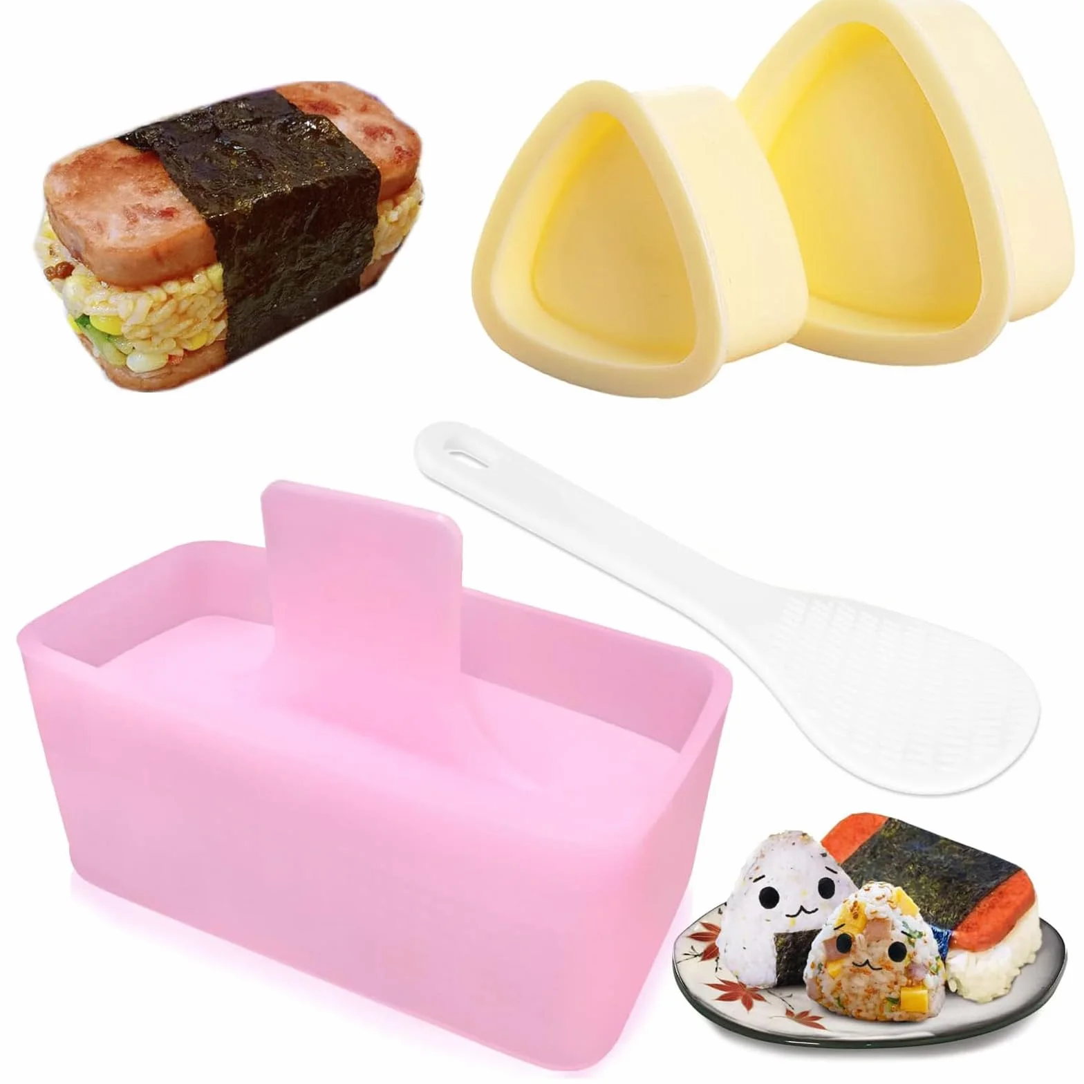 Zestaw 3 foremek do ryżu, Musubi Maker Press z trójkątną prasą do sushi (duża i mała), klasyczna trójkątna forma do sushi, nietoksyczna, nie zawiera BPA