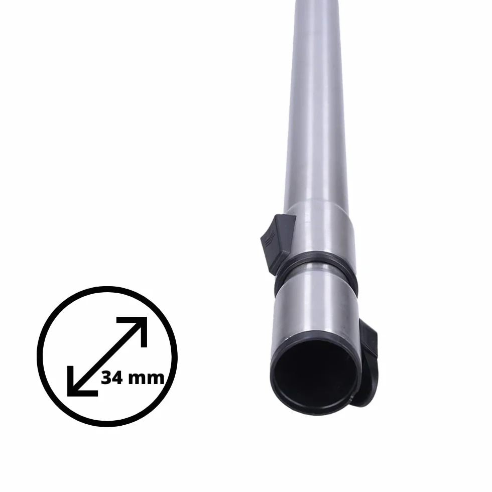 Purepower Teleskopowa Rura Pasująca do Odkurzacza Miele | Stalowa, Ø34 mm, Click System | Kompatybilna z Wszystkimi Odkurzaczami Miele, Rura Ssąca Teleskopowa, Srebro