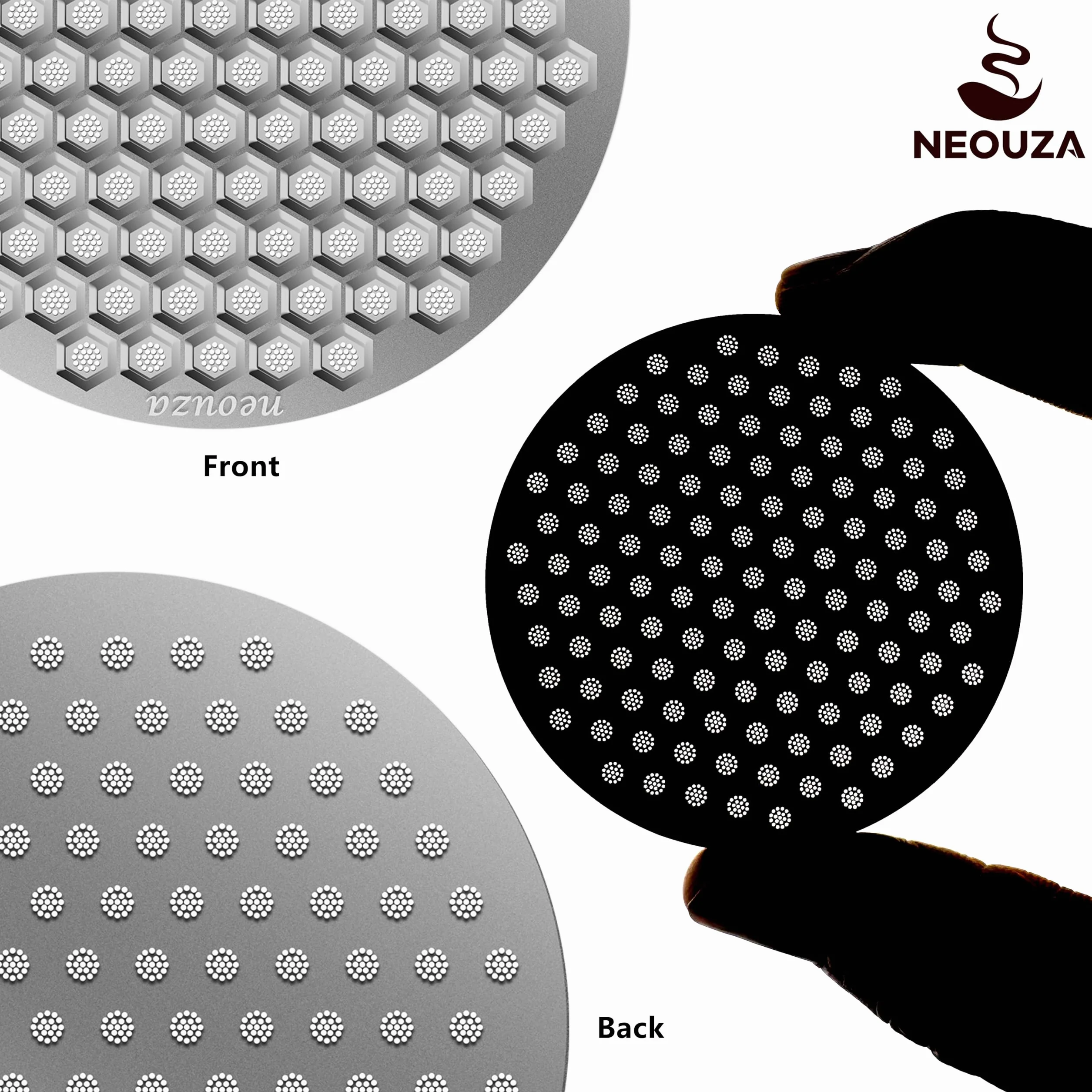 NEOUZA V4 Krążek do espresso, grubość 0,8 mm, siatka o strukturze plastra miodu, dwuwarstwowa, stal nierdzewna, do kosza portafiltra, 1 szt., srebrny, 51 mm