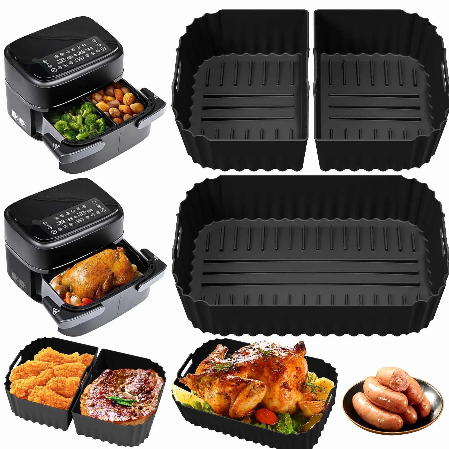 Silikonowa forma Air Fryer, akcesoria Air Fryer do Philips Airfryer 7,1L NA154/00, 3 formy silikonowe akcesoria 1 × 7,1 l/2 × 3,55 l, podwójna strefa Philips Air Fryer akcesoria wielokrotnego użytku