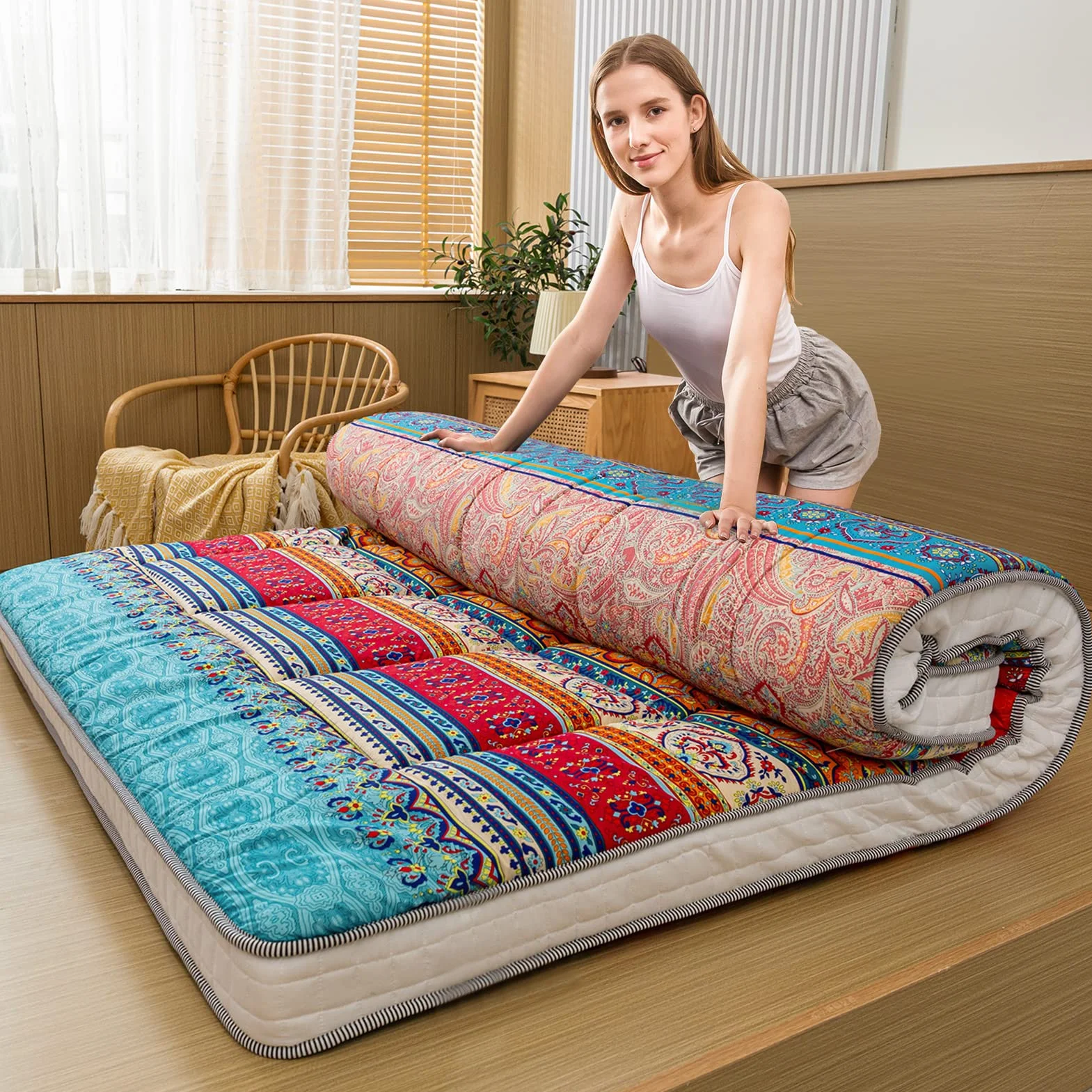MAXYOYO Materac futon 150x200 cm przenośne łóżko kempingowe japońska mata do tatami