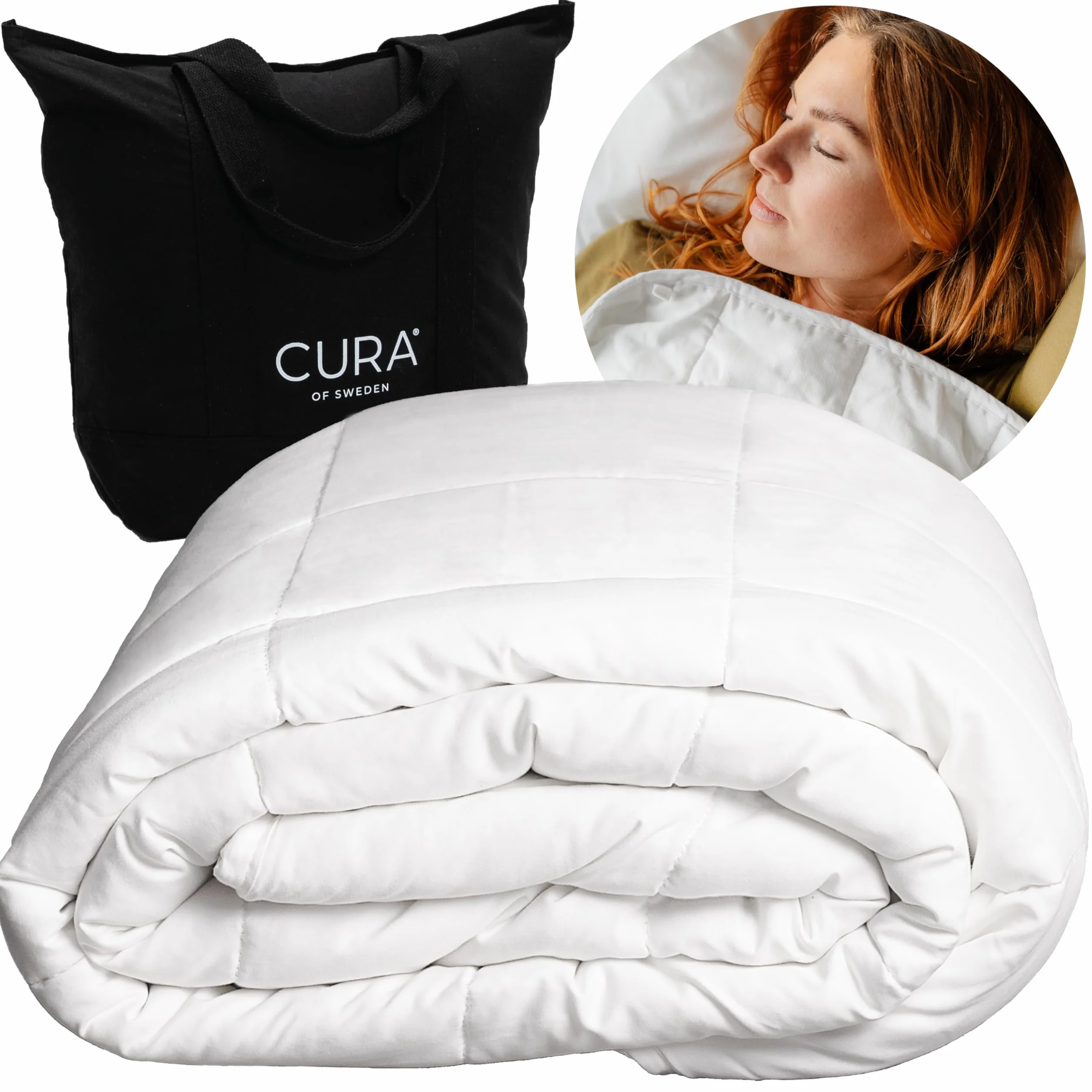 CURA Pearl Classic 150x210 3kg Premium Bawełniany koc obciążeniowy - kołdra obciążeniowa – łagodzi objawy bezsenności, stresu i niepokoju, biały/biała
