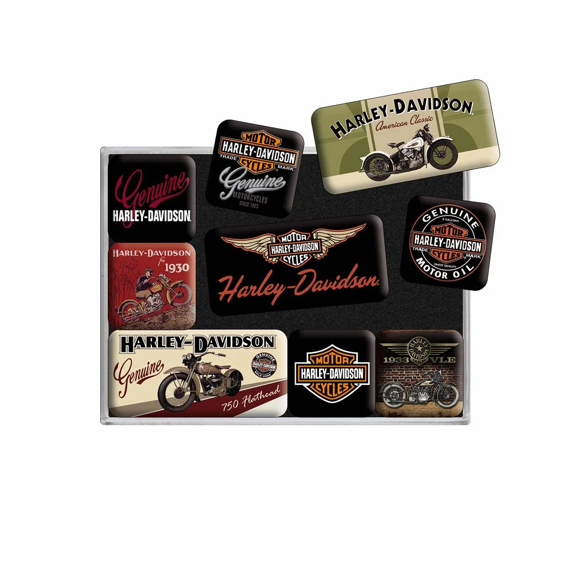 Nostalgic-Art Retro magnesy na lodówkę, 9 sztuk, Harley-Davidson – Bikes – Pomysł na prezent dla motocyklistów, Official License Product (OLP), zestaw magnesów, Styl vintage
