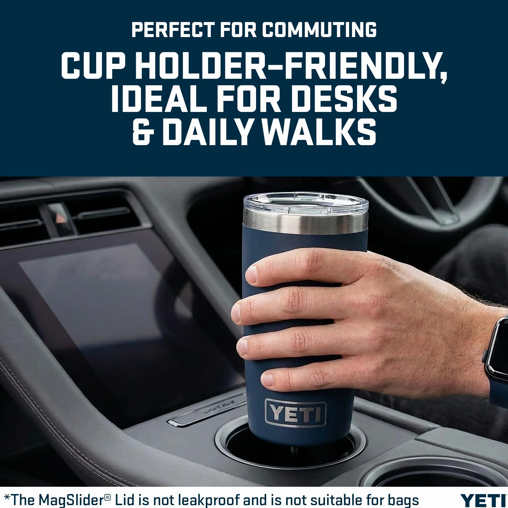 YETI Rambler 20 oz (591 ml) Stackable Cup with Removable Magslider Lid, Stainless Steel Vacuum Insulated Coffee Cup, Navy