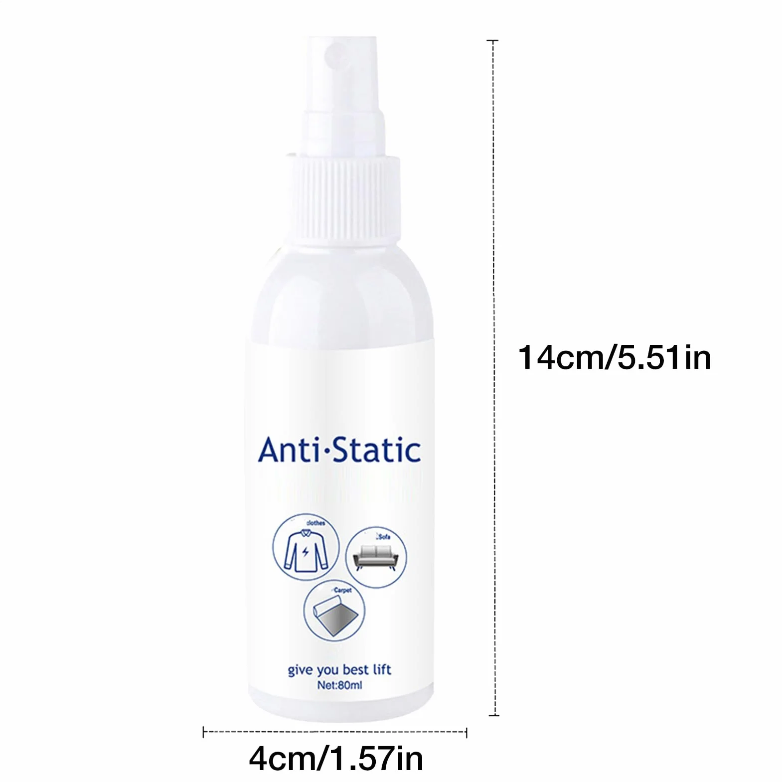 Antystatyczny spray, 80 ml, antystatyczny odświeżacz materiału, bezzapachowy płyn do płukania tkanin o natychmiastowym i długotrwałym działaniu, dla kobiet, mężczyzn i bielizny rodzinnej