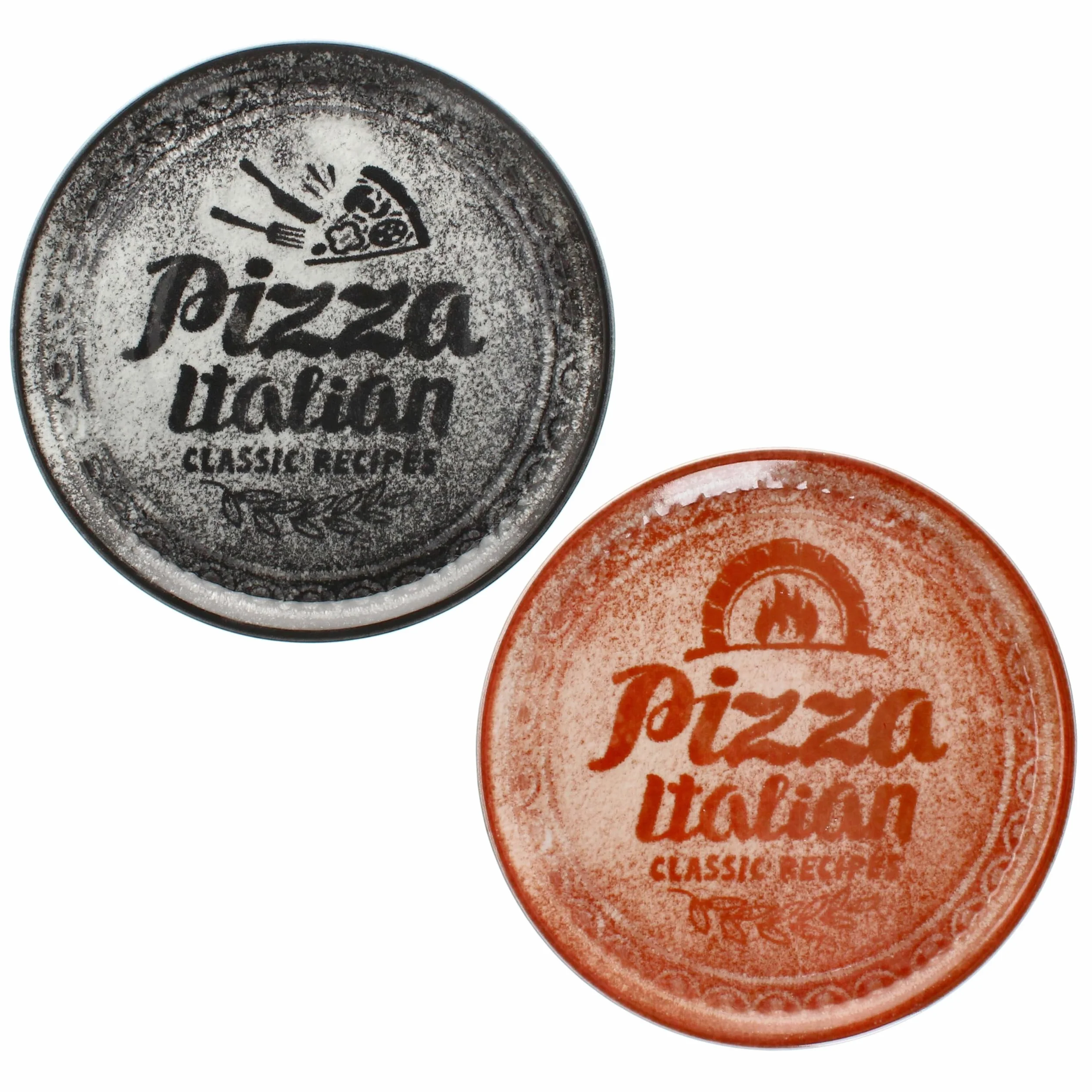 MamboCat Zestaw 2 Talerzy do Pizzy w Kolorze Czerwonym i Czarnym, Ø 31 cm, dla 2 Osób, Duże Talerze z Porcelany z Dekoracją i Napisem, Przyrządzania I Talerz Obiadowy XL
