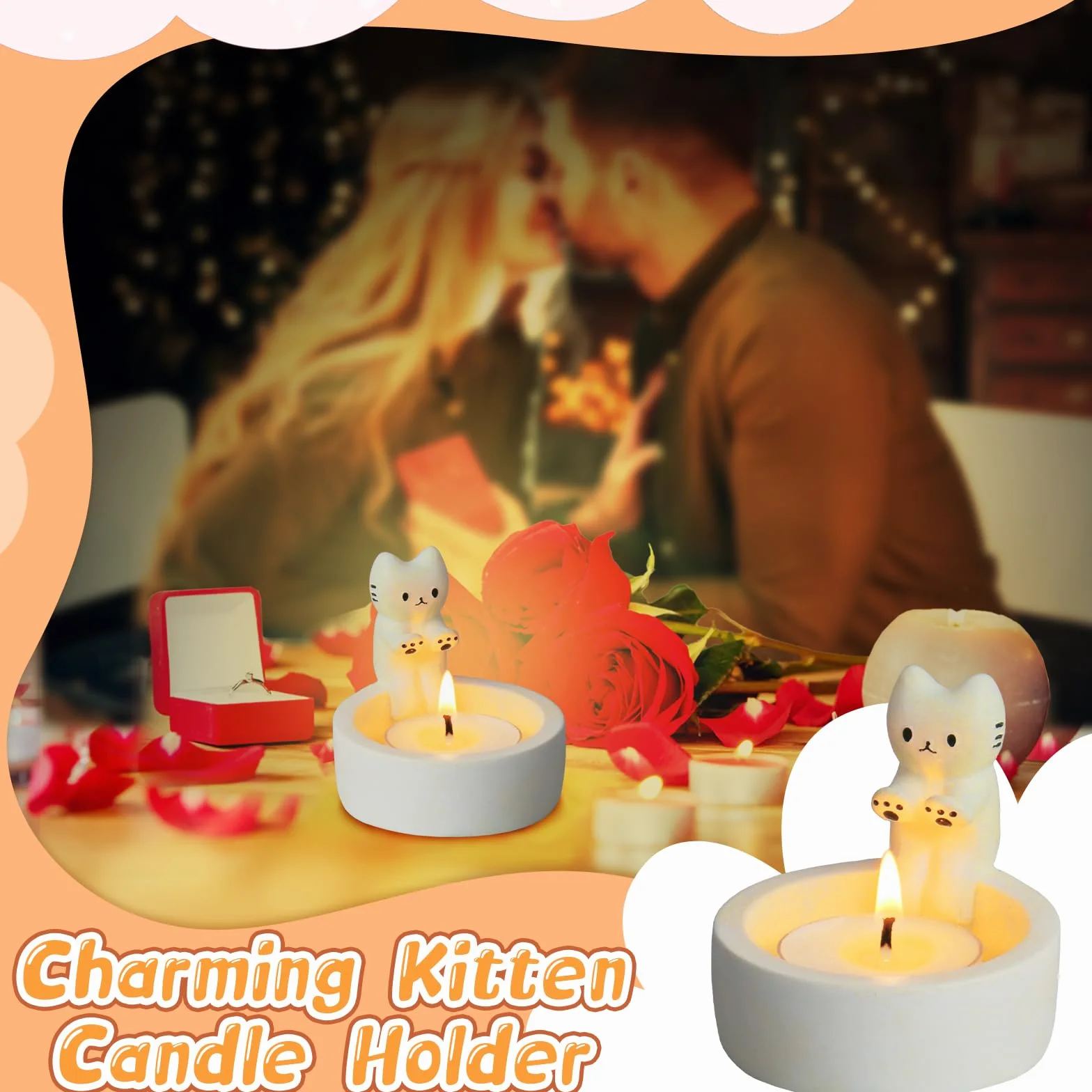 Yizemay Świecznik z motywem kota, Świecznik na świeczki typu tealight z motywem kota, Dekoracyjny kot, Słodkie prezenty dla miłośników kotów, Dekoracja stołowa do salonu, sypialni