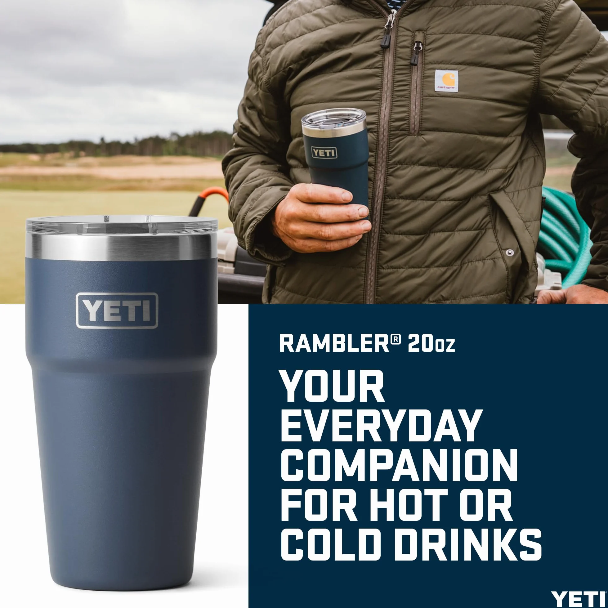 YETI Rambler 20 oz (591 ml) Stackable Cup with Removable Magslider Lid, Stainless Steel Vacuum Insulated Coffee Cup, Navy