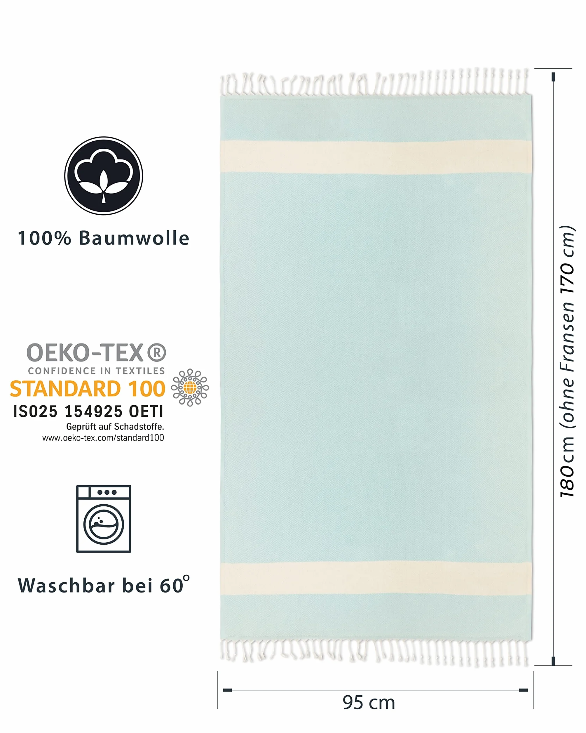 LAYNENBURG ręcznik hammam 100% bawełna XXL 95 x 180 cm Oeko Tex 100 jasnoturkusowy