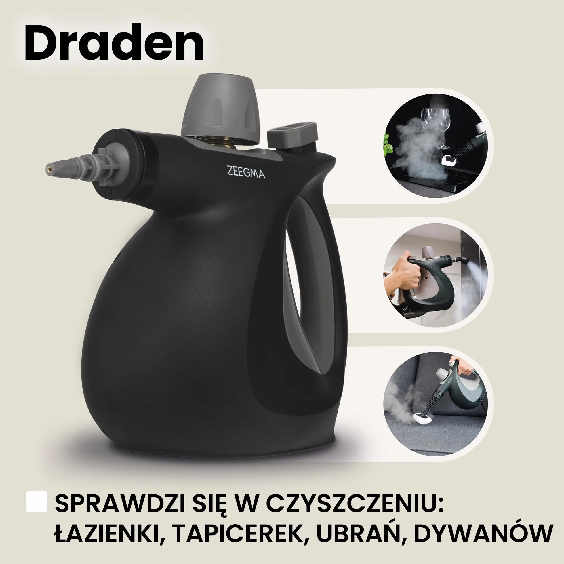 ZEEGMA Myjka Parowa 9 Końcówek IPX4 3 Bary 110°C 30 ml/min