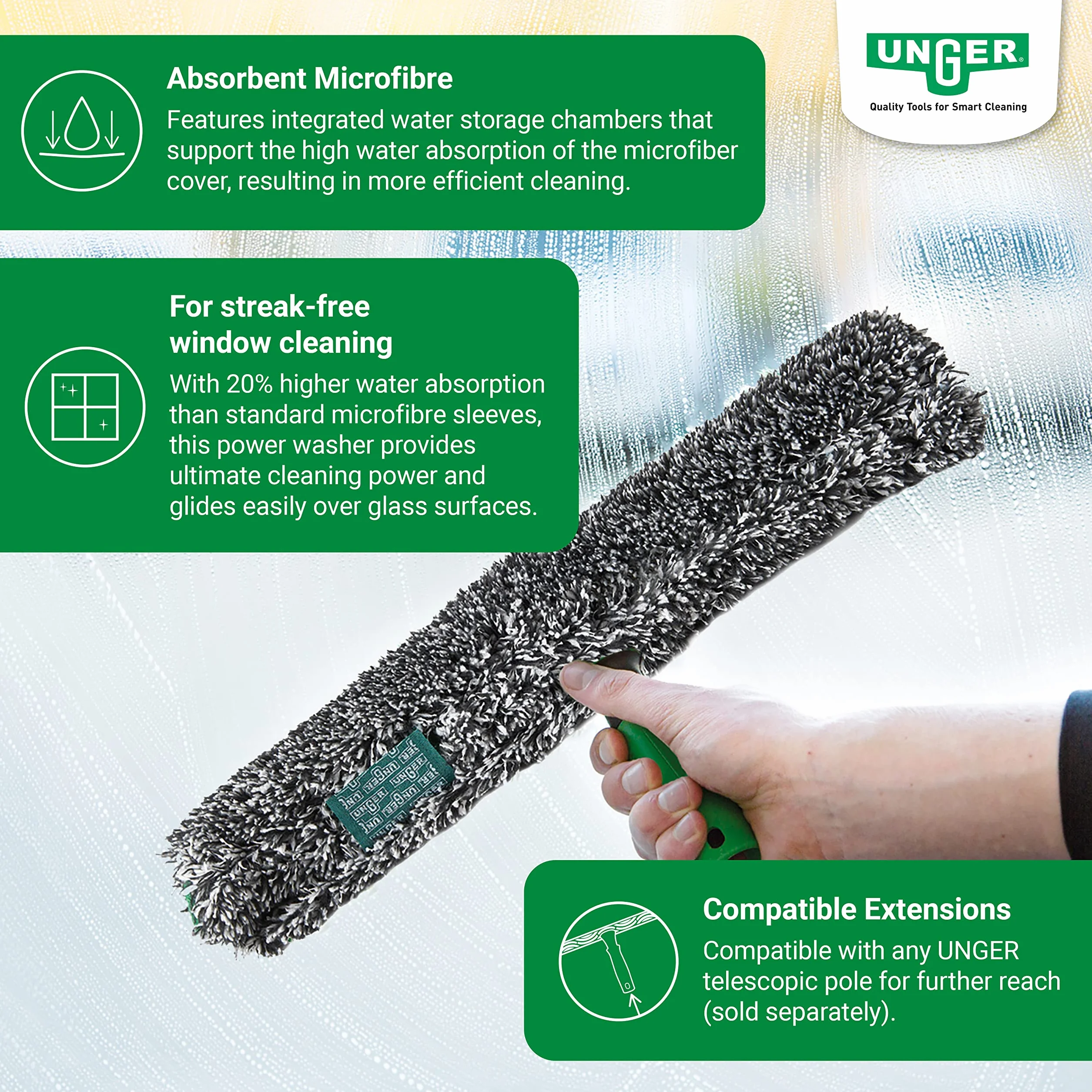 Unger ErgoTec Power myjka (szerokość 45 cm, poszewka z mikrofibry 100% poliester, 2-komponentowy uchwyt, poszewka z zapięciem na rzepy, do okien bez smug) BC450 czarna