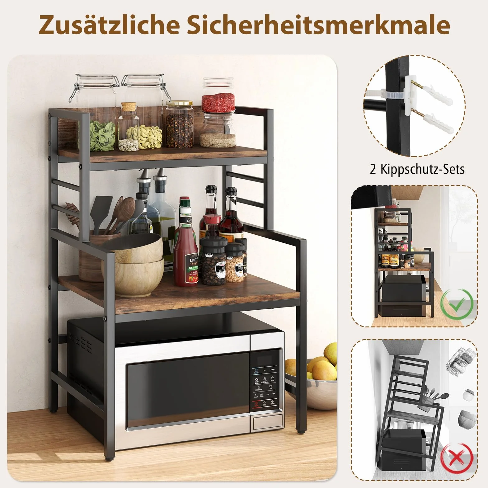COSTWAY 3-stopniowy regał do kuchenki mikrofalowej, stojak na kuchenkę mikrofalową z 2 otwartymi półkami i metalową ramą, regał kuchenny, stojący regał kuchenny, uchwyt do kuchenki mikrofalowej