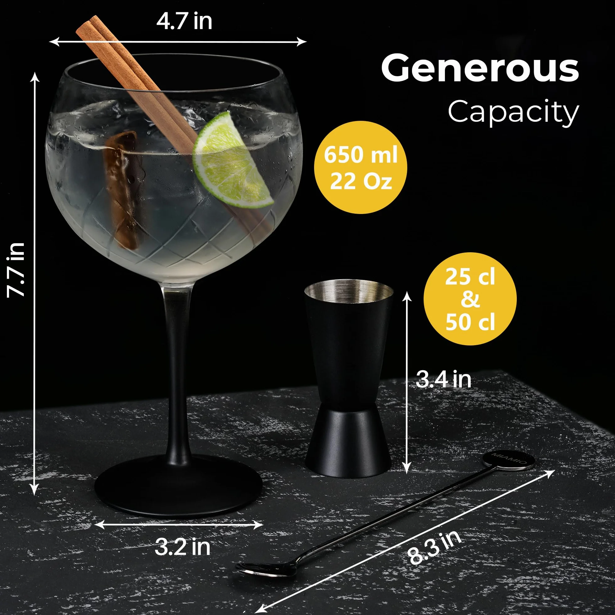 MIAMIO - Kieliszek do ginu 2 x 650 ml/zestaw 2 kieliszków - Wysokiej jakości kieliszkii toniku, i koktajli.