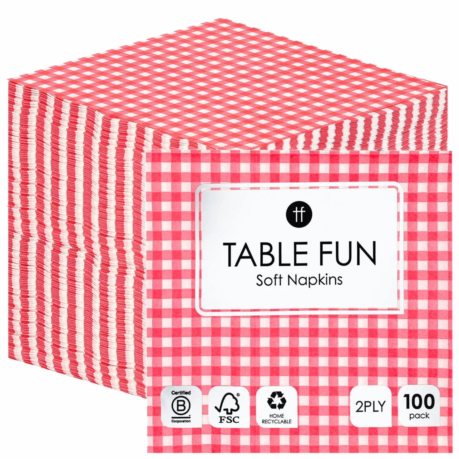 Talking Tables 100 sztuk miękkich papierowych serwetek w czerwoną kratkę na urodziny, wesele, Boże Narodzenie, catering, naczynia, jednorazowe, nadające się do recyklingu, wyprodukowane w UE,