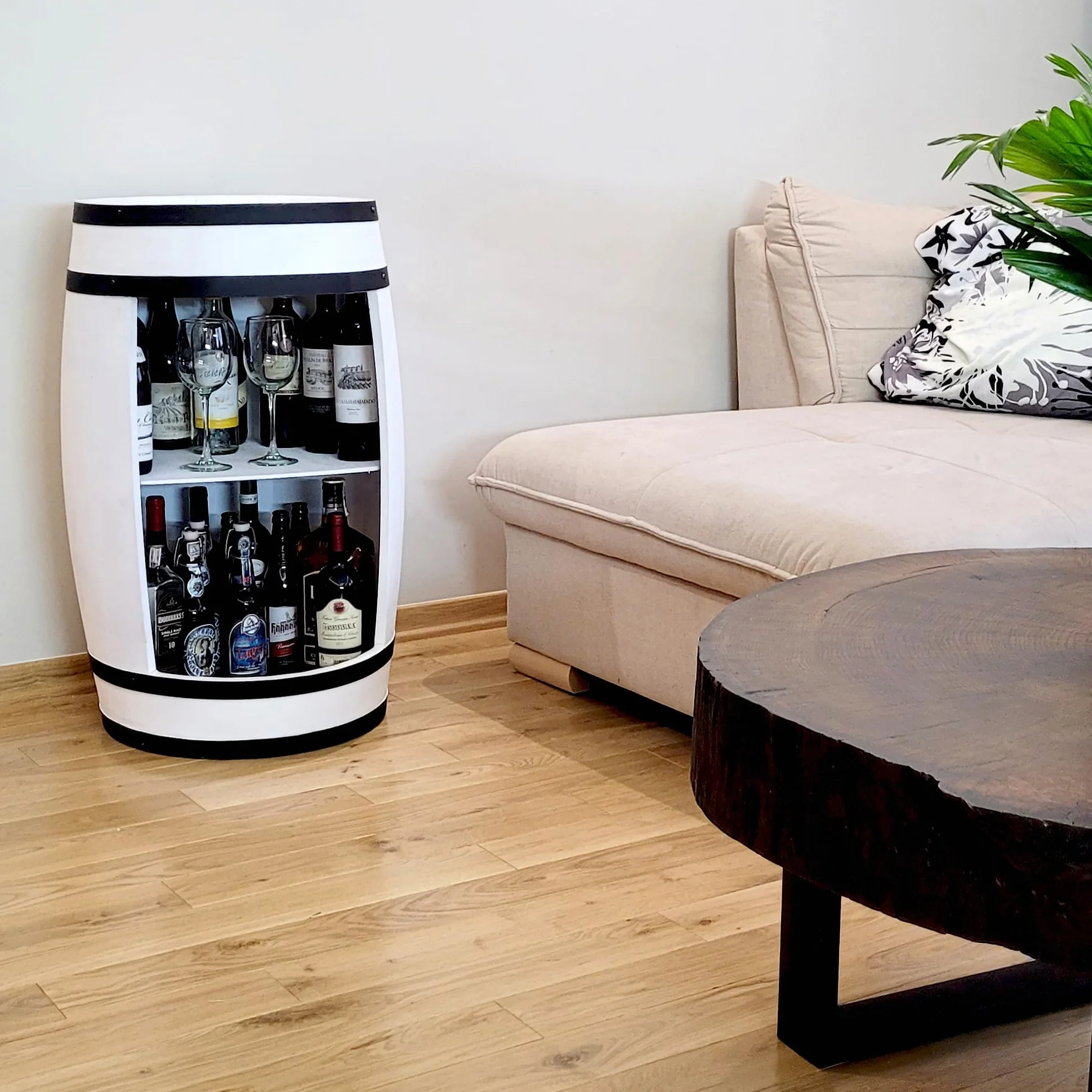 Weeco Regał na wino bar domowy z drewna 80x50 cm białe vintage stolik barowy na whisky