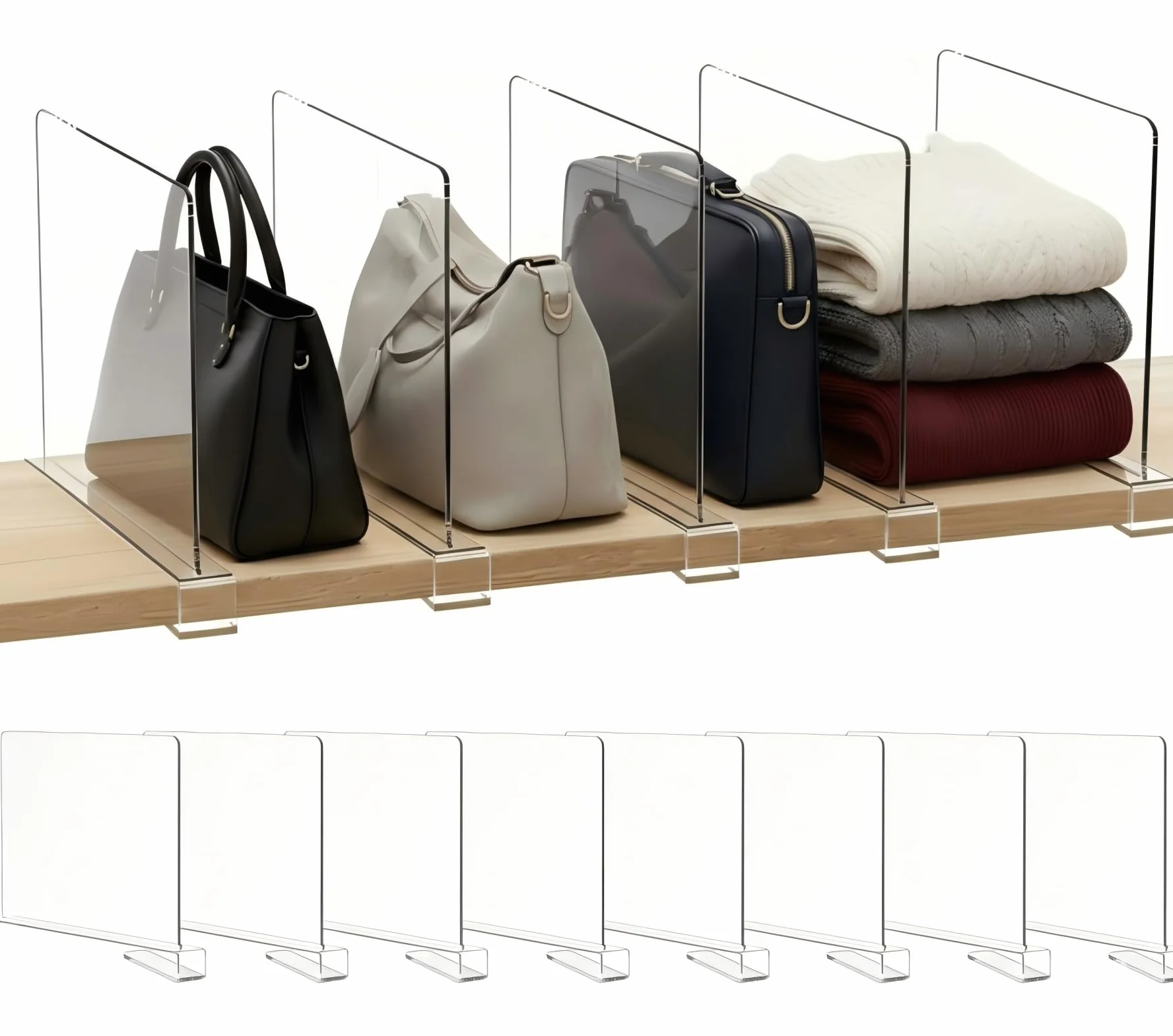 8 sztuk Przezroczyste separatory do półek z akrylu: Wielofunkcyjny organizer do szafy - separator półek 30 x 20 cm - Przezroczysty separator do szafy, sypialni, regałów książkowych