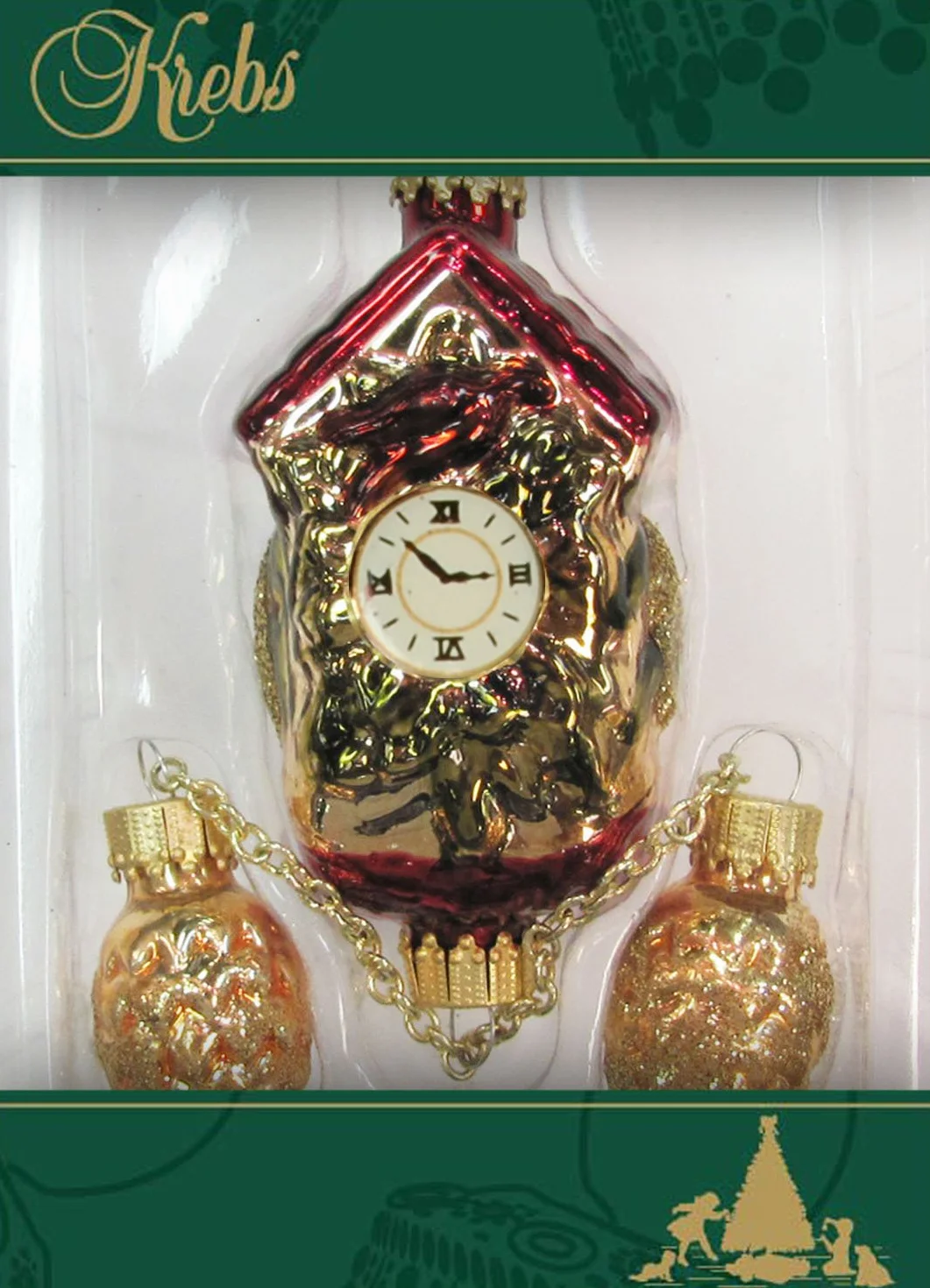 Krebs Glas Lauscha - Dekoracja bożonarodzeniowa/ozdoba choinkowa ze szkła - zegar z kukułką - kolor: różowo-czerwony/koniak - rozmiar: ok. 15 cm