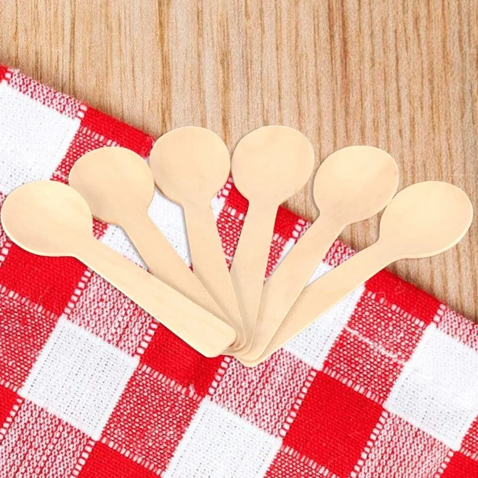 100 szt. drewnianych łyżeczek zestaw sztućców – drewniane łyżki łyżka do lodów i herbaty 10 cm sztućce solidne, trwałe, elegancka alternatywa dla plastiku - degustacja deserów, imprezy, grill, piknik,