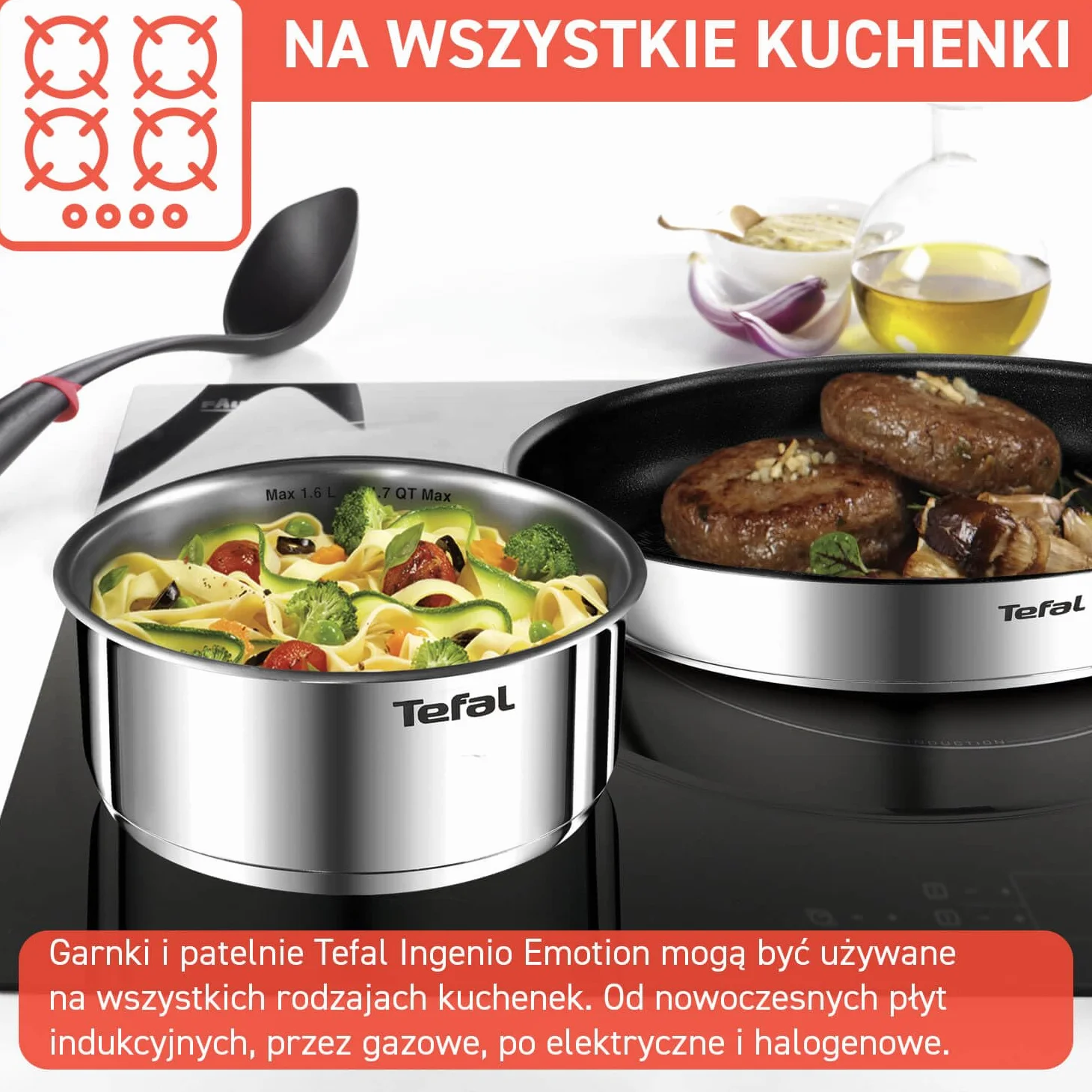 Tefal L897SK Emotion Zestaw garnków i patelni wszystkie rodzaje kuchenek, indukcja, srebrny, 20 elementów, odpinany uchwyt