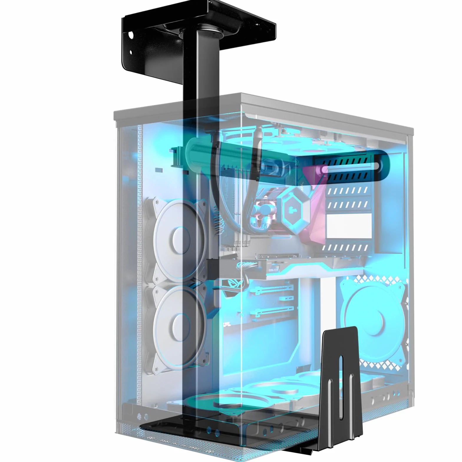 Support-PC Pod Biurko - Regulowany Wysokości i Szerokości, Obrót 360°, Do 30 kg, Dla Obudów PC, Czarny