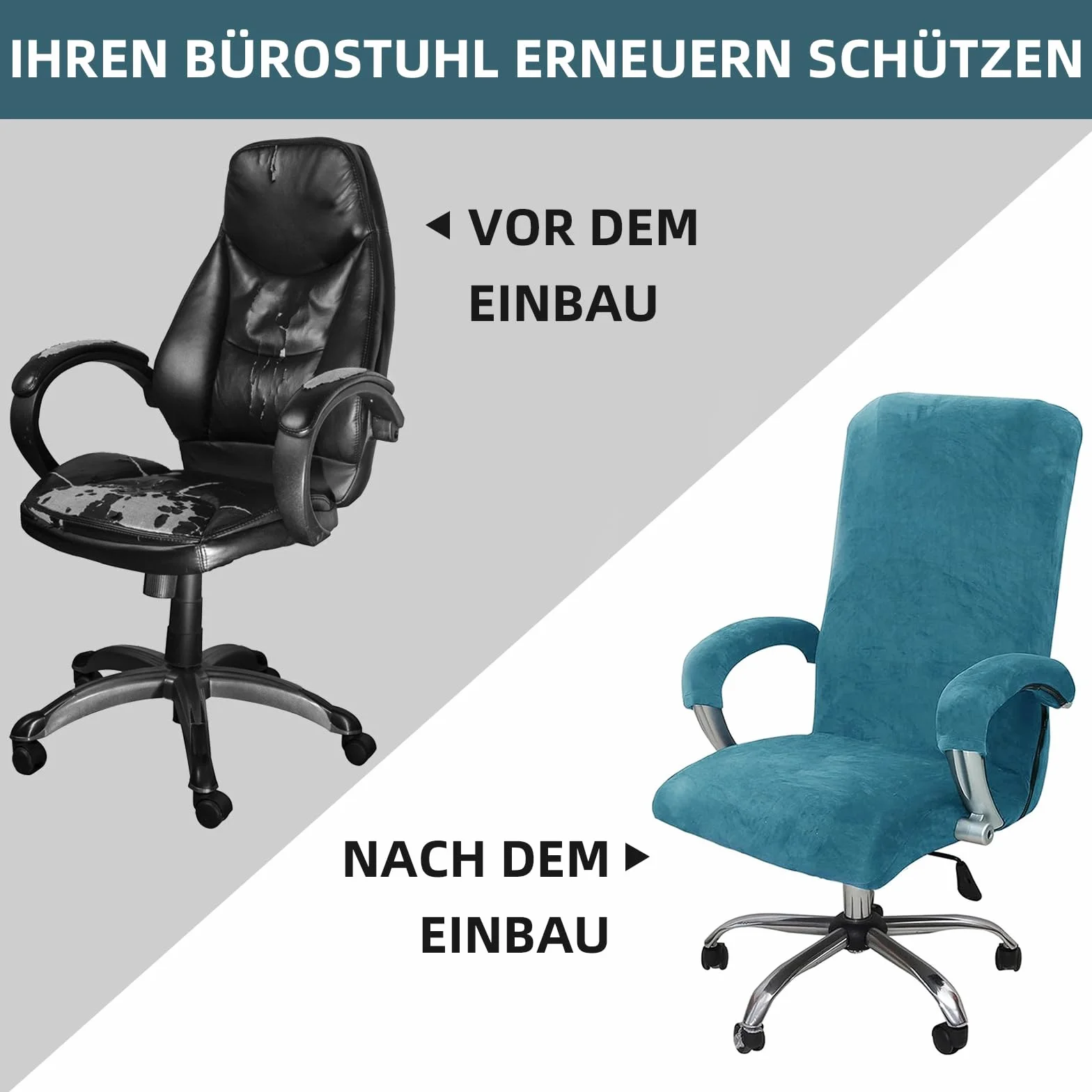 Alishomtll Aksamitny pokrowiec na krzesło biurowe XL pawiowy błękit