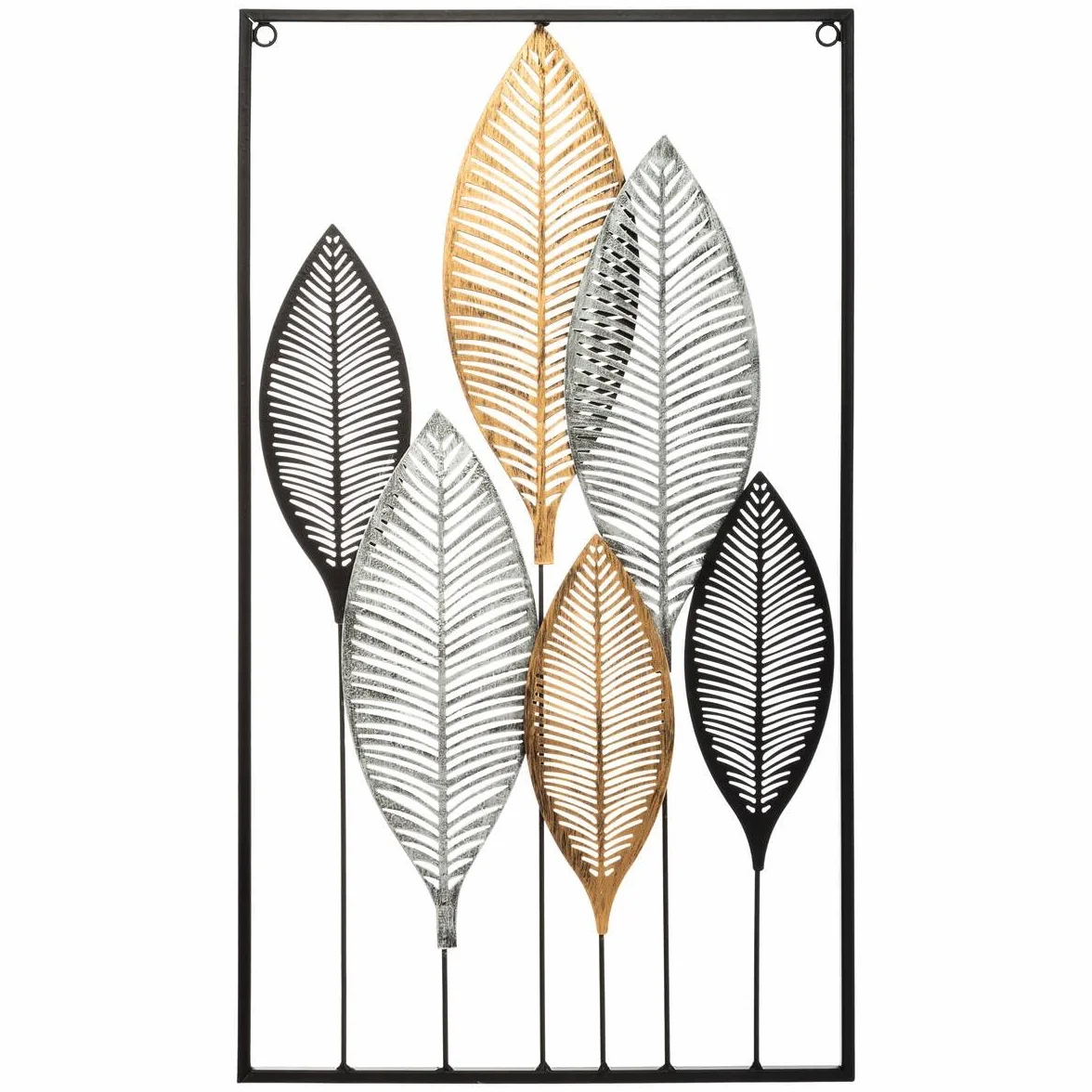 Atmosphera - Metalowa dekoracja ścienna czarne i złote liście H 65 cm